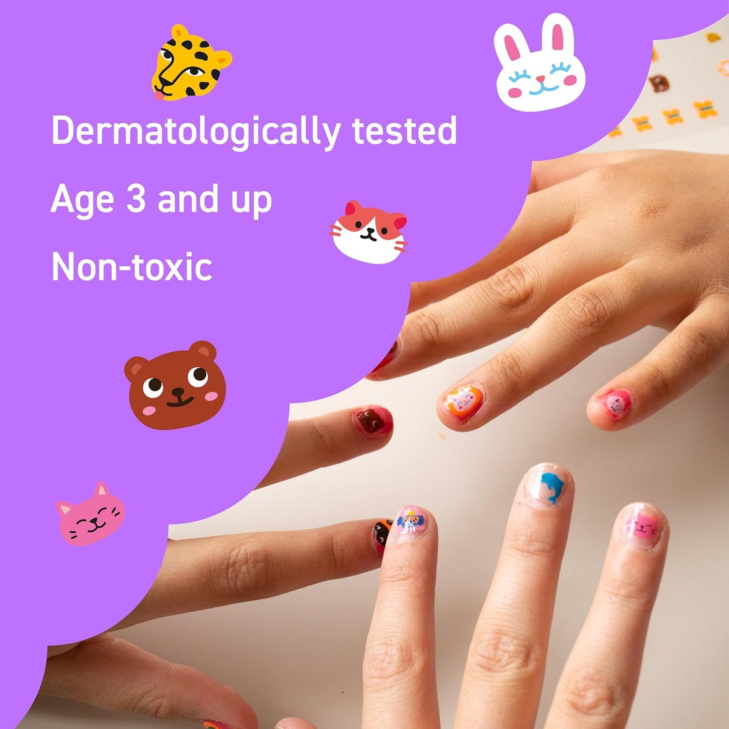 Omy Friends & Animals Nail Stickers for Kids - 200 Stickers, Waterproof, Durable, Fun, Creative Designs | Strong Enough to Last Through Hand Washing - Easy to Apply, Safe, Non-Toxic | Age 3 and Up