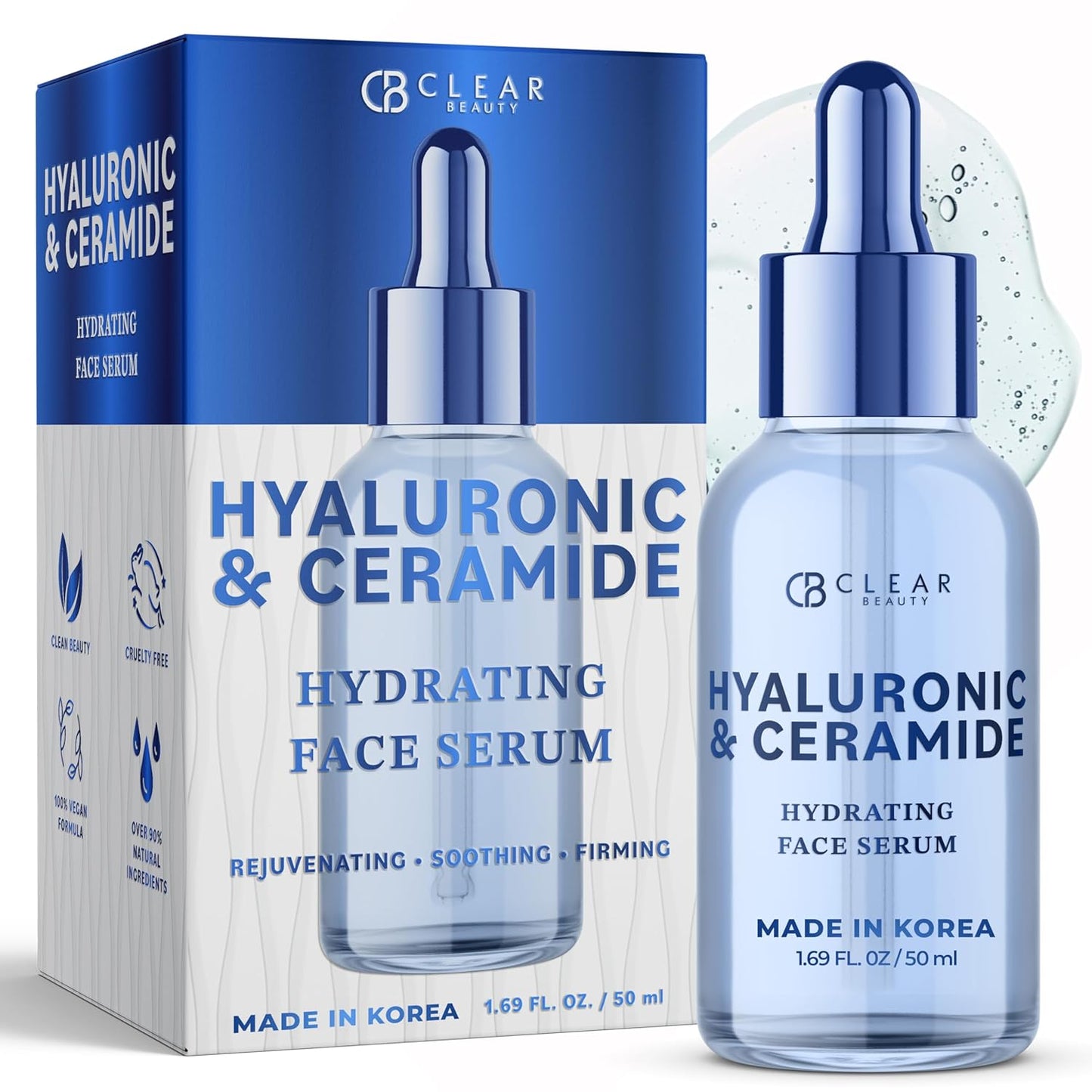 Hyaluronic & Ceramide Facial Serum - Dermatologist Tested, Anti-Aging, Korean Skin Care, Deep Hydration, Plumping & Smoothing - Vegan, Clean Beauty, Cruelty-Free, Non-GMO - 1.69 FL. Oz