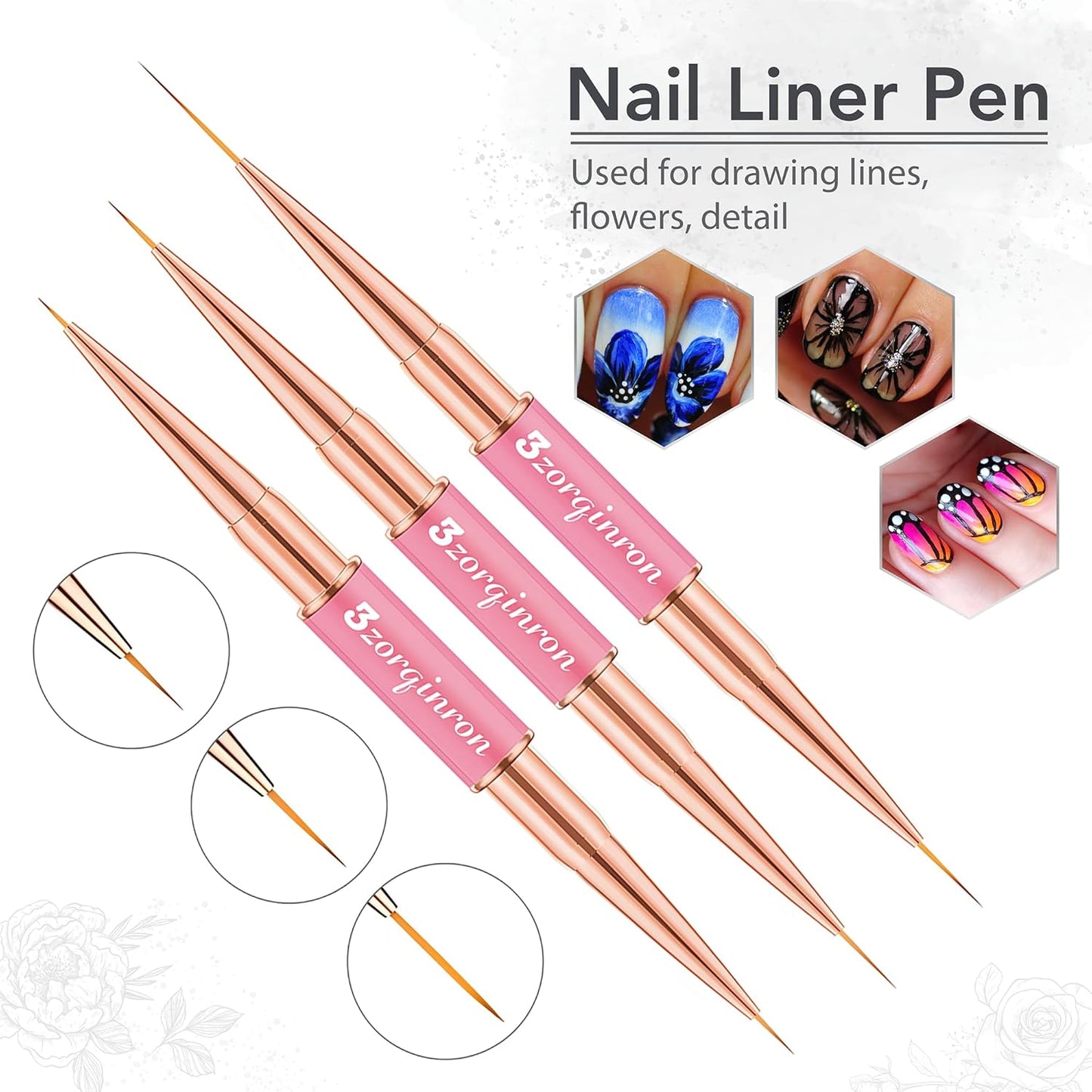 Nail Art Bushes Set, Professional 5Pcs Double-Ended Nail Brush Kit for Details, Long Lines, Ombre & 3D Design-Perfect for DIY Manicures & Salons (Pink)