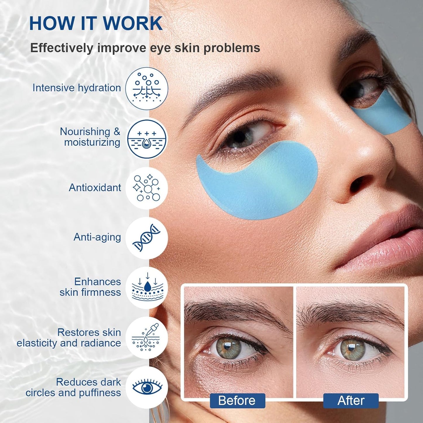Hyaluronic Acid Under Eye Patches, 60PCS Eye Masks For Dark Circles And Puffiness Eye Gel Pads Deep Hydration Intensive Nourishment Skin Care at Home