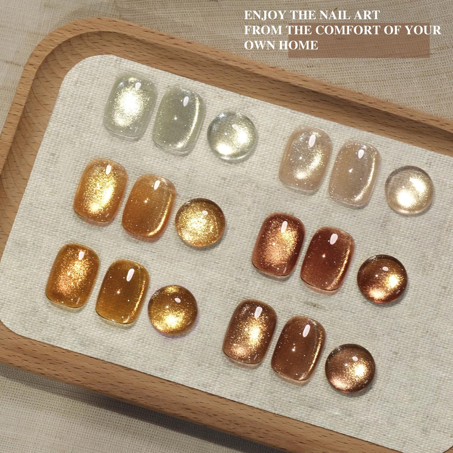 GAOY Glitter Cat Eye Gel Nail Polish Set with Magnet, Gold, Brown, Sliver Holographic Cat Eye, Salon Gel Manicure and Nail Art DIY at Home, Sunshine