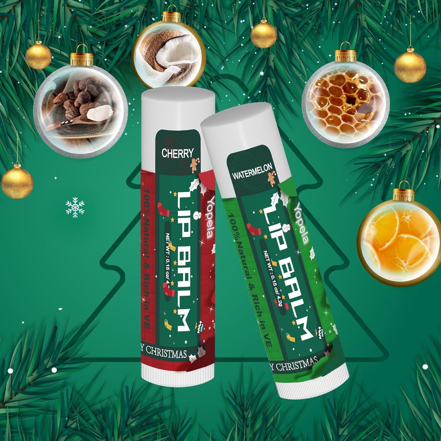 Yopela 19 Pack Christmas Natural Lip Balm Bulk with Vitamin E and Coconut Oil Lip Care Set - Moisturizing, Soothing, and Repairing Dry and Chapped Lips - 19 Flavors - Non-GMO