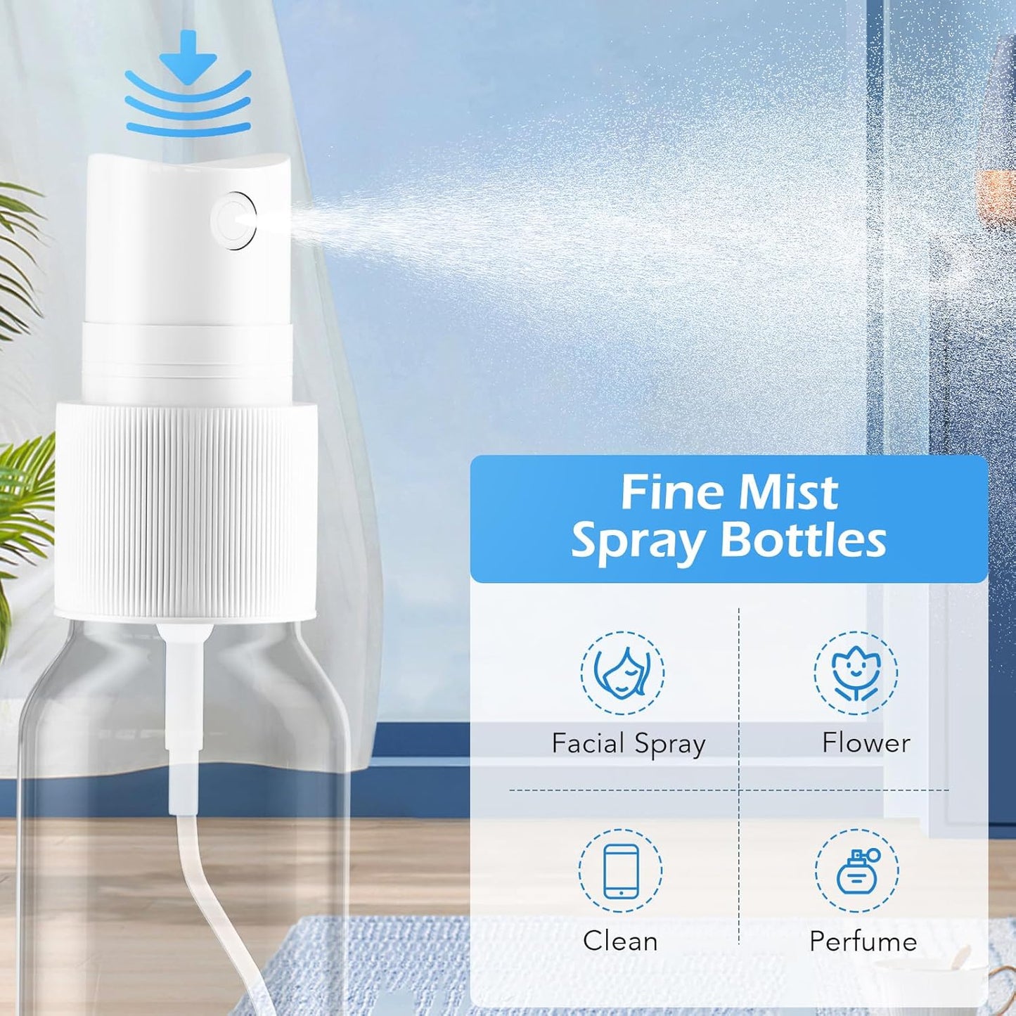 Spray Bottles, 2oz/50ml Clear Empty Fine Mist Plastic Mini Travel Bottle Set, Small Refillable Liquid Containers with 2pcs Funnels and 24pcs Labels (6 Pack)