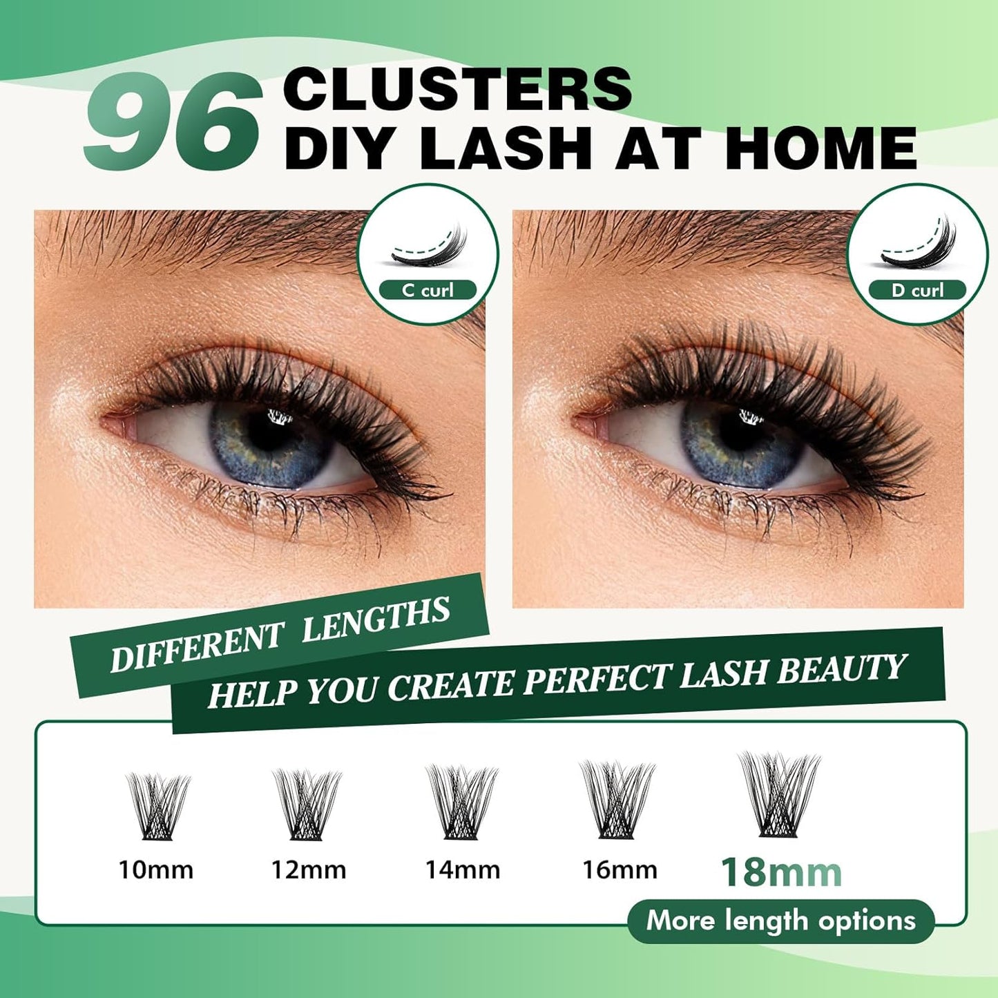 Lash Clusters 96pcs Eyelash Clusters Y01 C Curl 12mm Cluster Lashes KEYYOU Volume Wispy Lash Extension Soft&Comfortable Easy DIY at Home(Y01,C-12mm)