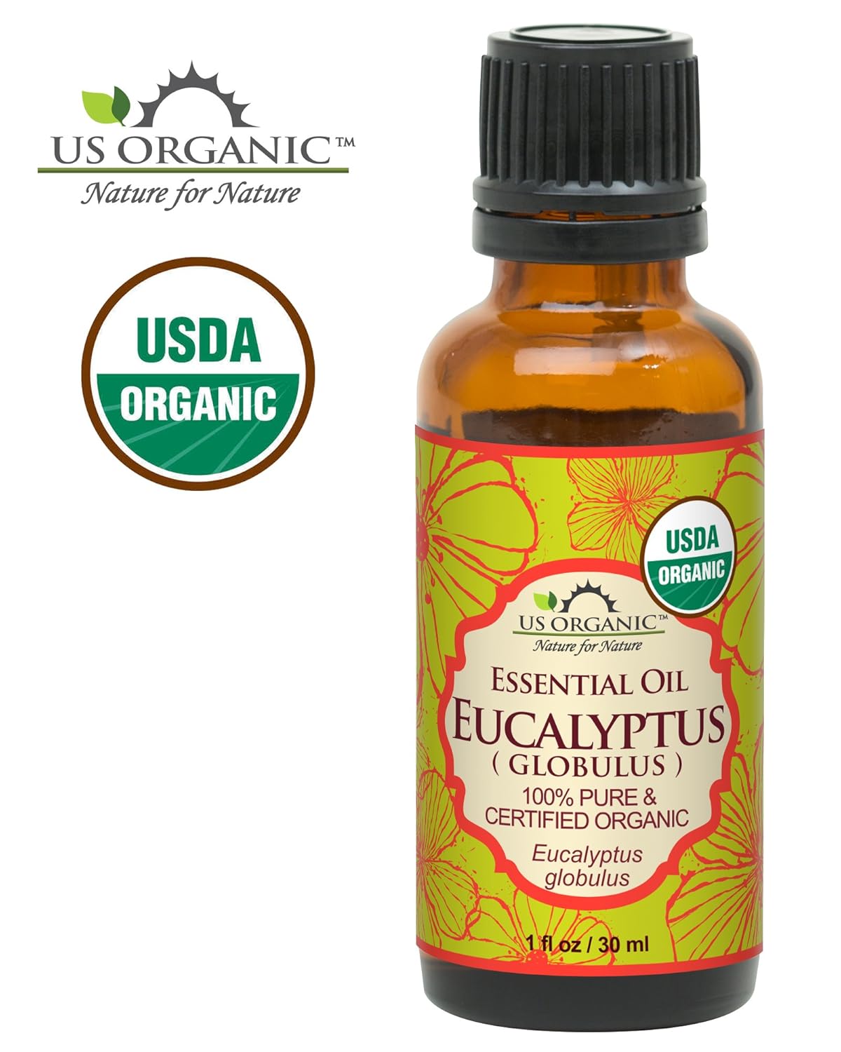US Organic 100% Pure Eucalyptus Essential Oil (Globulus) - USDA Certified Organic, Steam Distilled - W/Euro droppers (More Size Variations Available) (30 ml / 1 fl oz)