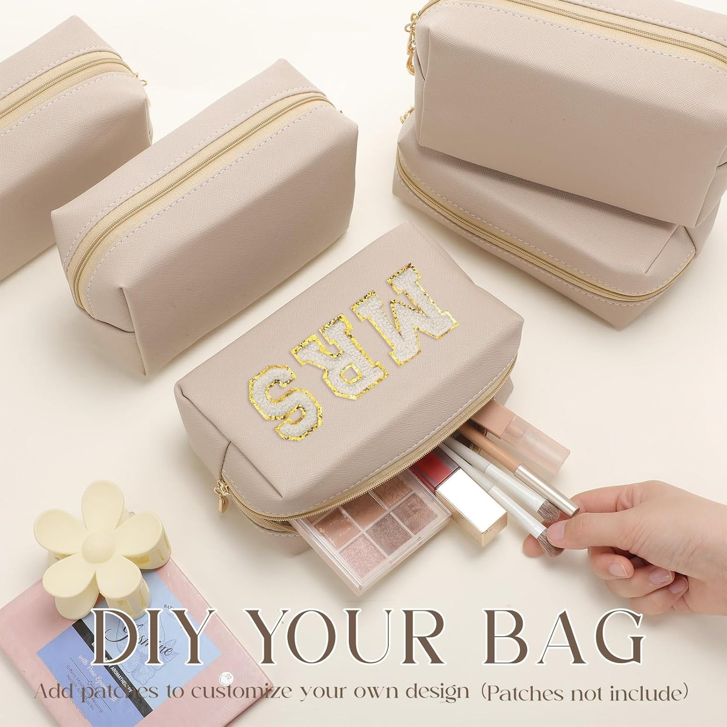 Kigeli 15 Pcs Aesthetic Makeup Bags PU Leather Cosmetic Pouches Waterproof Plain Toiletry Bags Makeup Pouches Bulk for Women Party Gift Travel Storage Organizer (Apricot Color)