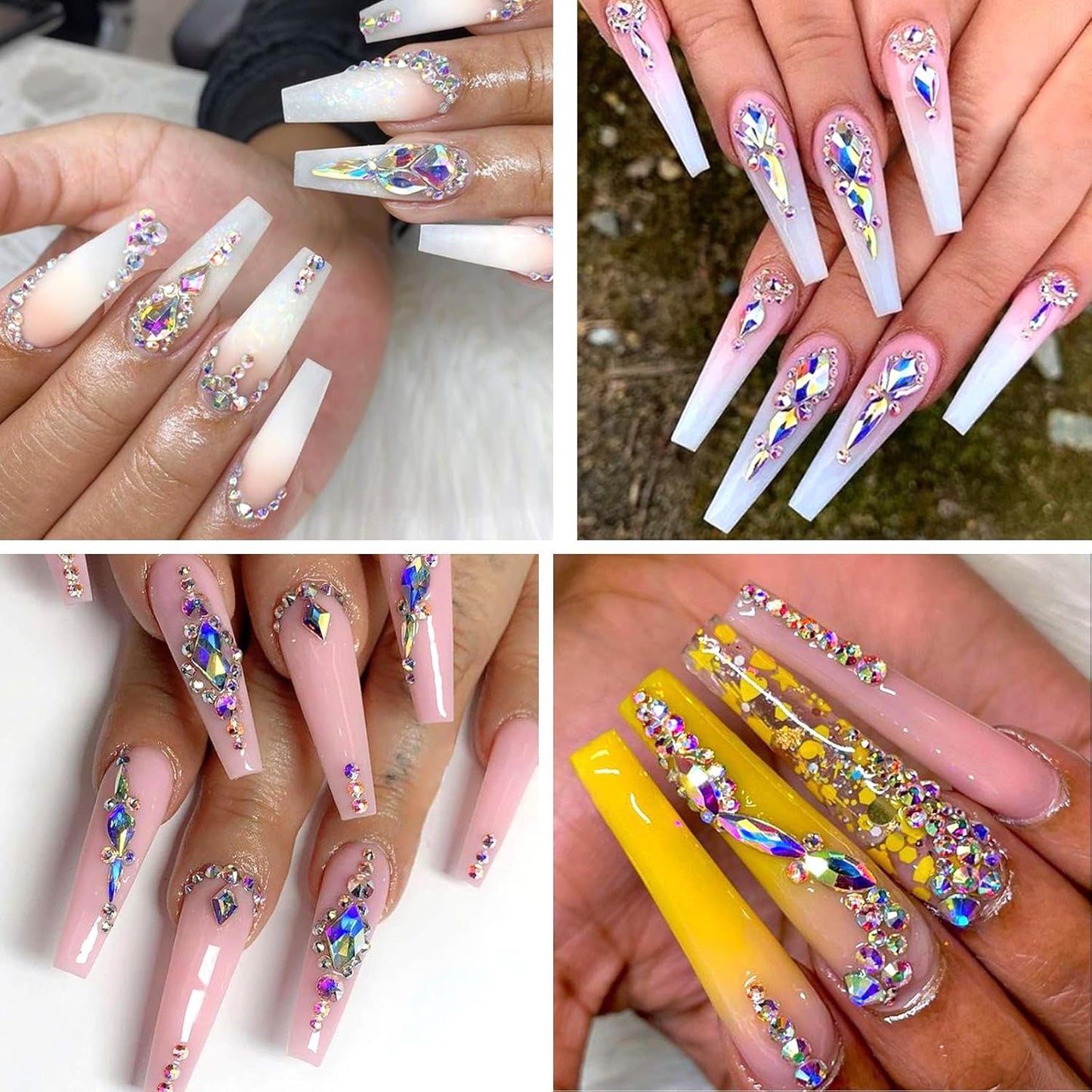 Nail Rhinestones - 3D Multi Shape Size, Flat Back, Manicure Rhinestones Charms, AB Gems, with Kit, for Nail Art, Bedazzling Acrylic Nails, DIY Decor