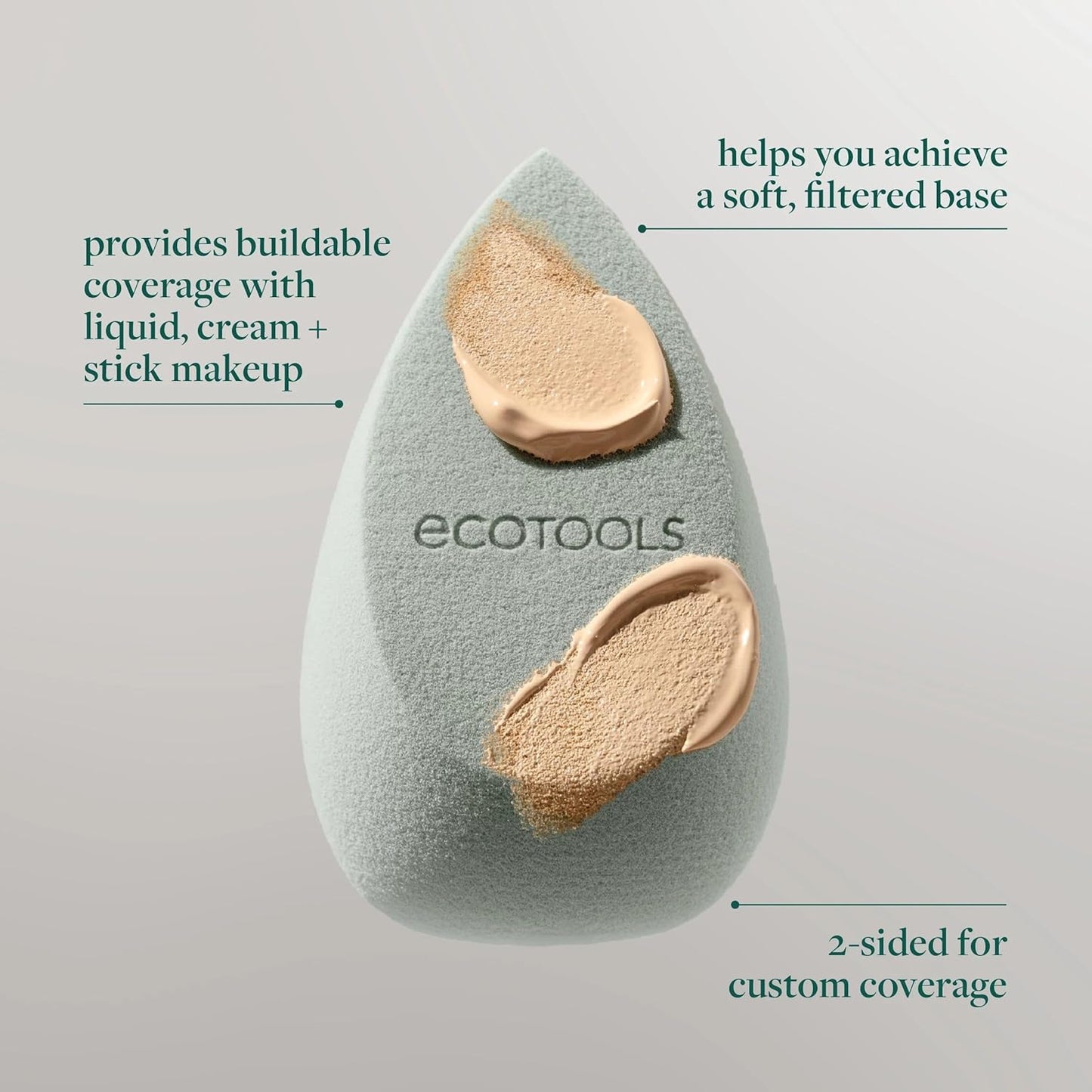 EcoTools Blurring Blender Makeup Sponge Duo, Makeup Blender Sponge For Blurred Skin, For Liquid & Cream Foundation, Cloud Coverage Memory Foam, Eco Friendly & Latex Free, Cruelty-Free & Vegan, 2 Count