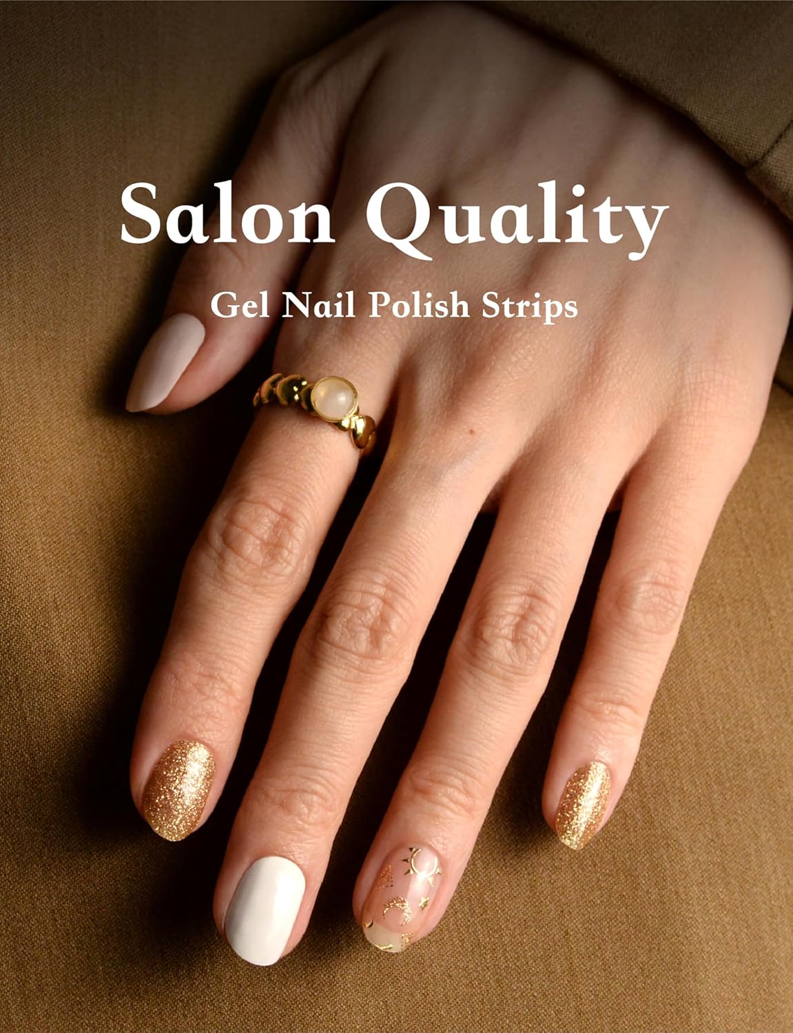 Nail Polish Strips, 44PCS Salon Quality Wraps with Top Coat, Long Lasting Gel Nail Stickers for Women Easy Apply& Remove (Planetesimal Pink&Gold)