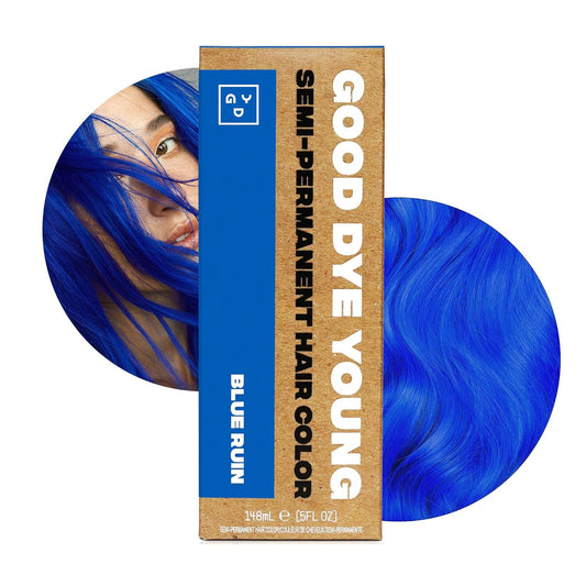 Good Dye Young Semi-Permanent Hair Color, Vegan and Cruelty-Free Blue Hair Dye, Last up to 24 Washes, Non-Damaging Conditioning Hair Color (5FL OZ, Blue Ruin)