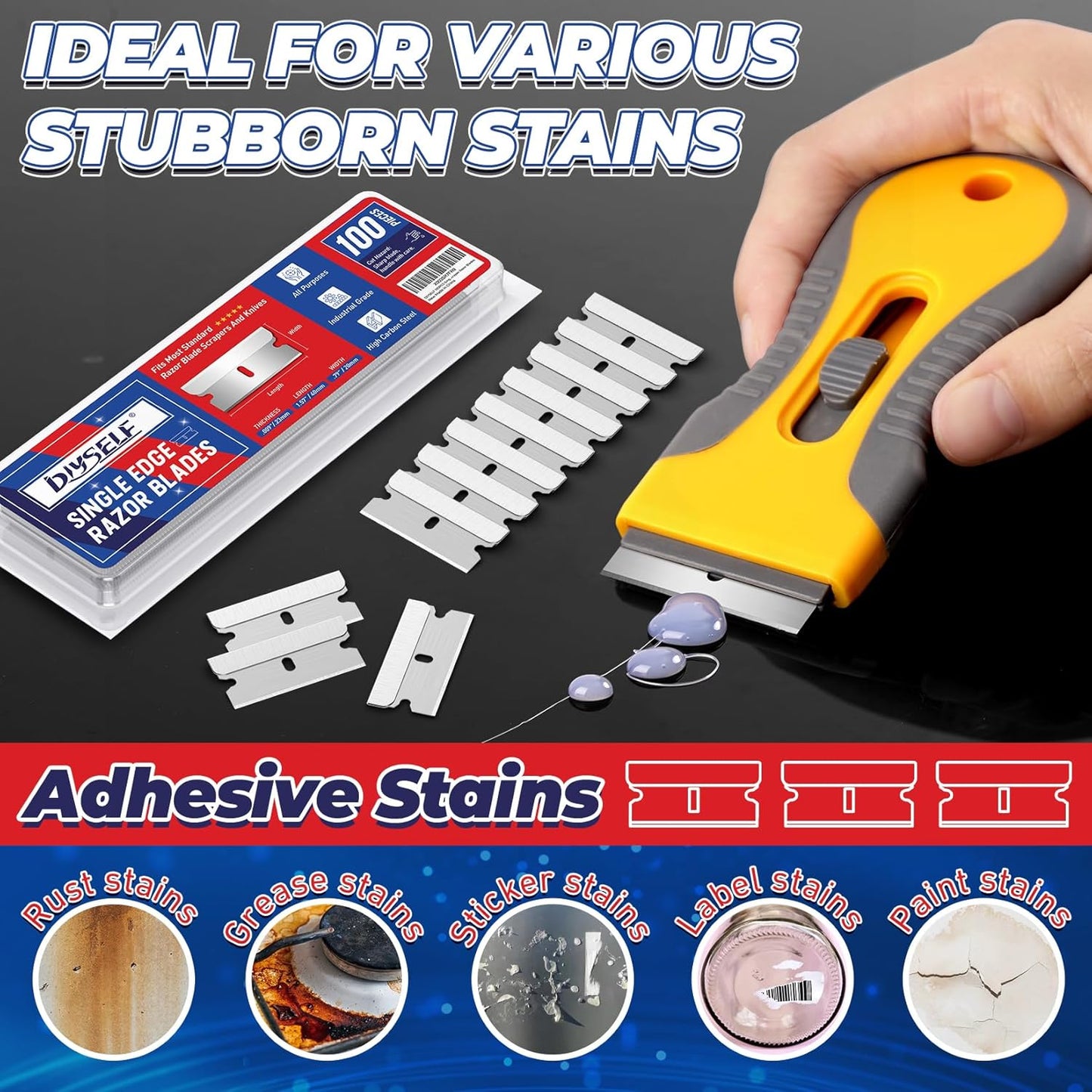 DIYSELF Single Edge Razor Blades, 200 Pcs - High Carbon Steel Razor Blades for Removing Decals, Stickers