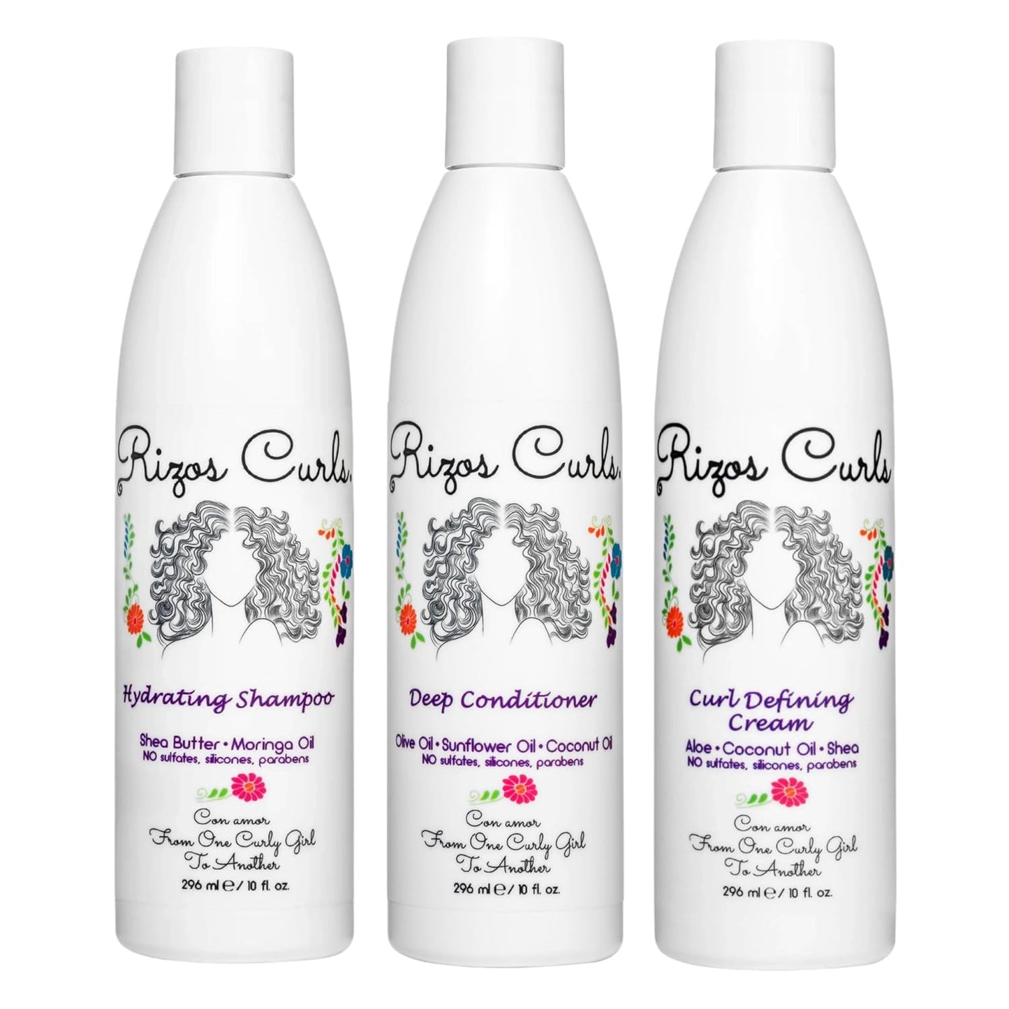 Rizos Curls Trio Bundle, Hydrating Shampoo & Deep Conditioner & Curl Cream Bundle, Gently Cleanse and Hydrate Curly Hair, Style & Define Curls for Frizz Free Volume, For All Curl Patterns 2a - 4c