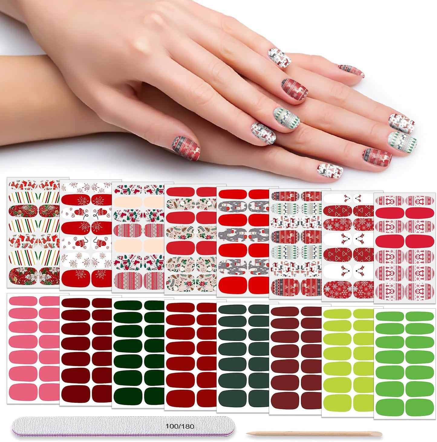 DANNEASY 16 Sheets Christmas Nail Wraps for Women Nail Polish Strips Self Adhesive Nail Polish Stickers Stick on Nails Gel Nail Strips for Nail Art Accessories (Mix Solid Series)