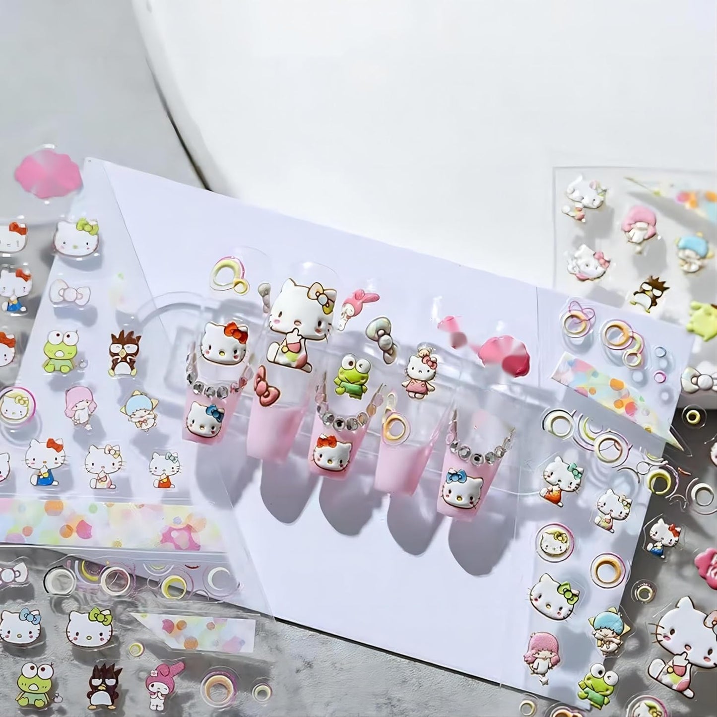 Dedyel Cute Nail Stickers 5D Embossed Cartoon Cat Nail Stickers Kawaii Animal Self-Adhesive Nail Decals for Women Girls Kids Nail Art Decoration