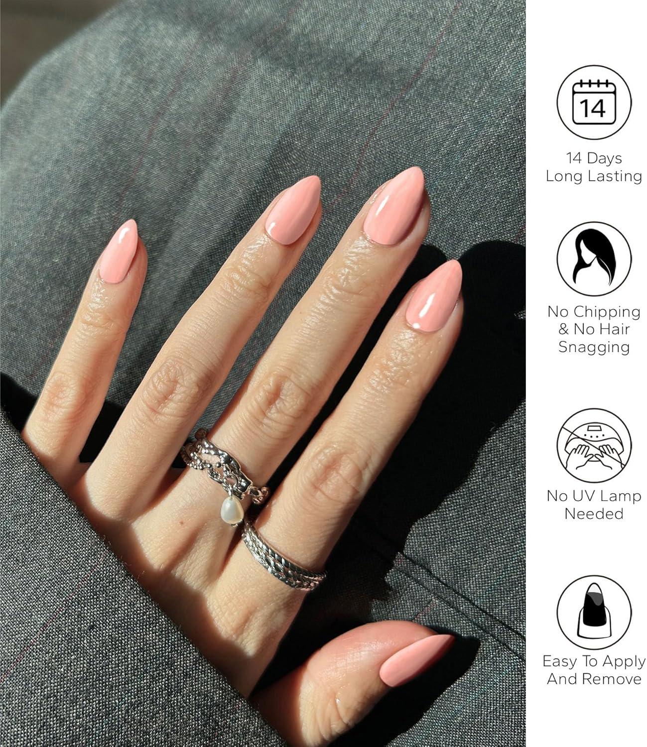 Nail Polish Strips, 20Pcs Salon Quality Gel Nail Stickers, Easy Long Lasting Wraps for Short Nails no UV Light Needed (Light Pink)