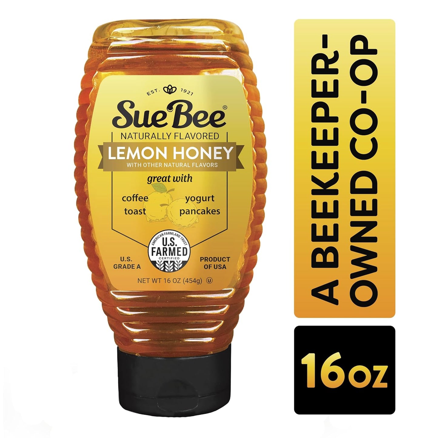 Sue Bee Naturally Flavored Lemon Honey For Tea and Water, Salads, Made in USA, 16 oz