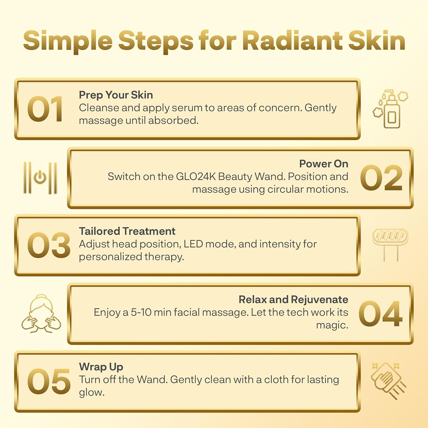 GLO24K 6-IN-1 Beauty Therapy Wand for the Face, Eyes, and Neck. Based on Dual LED Light Therapy, Thermal, Vibration, and Micro-Current Technologies.Skin Rejuvenation