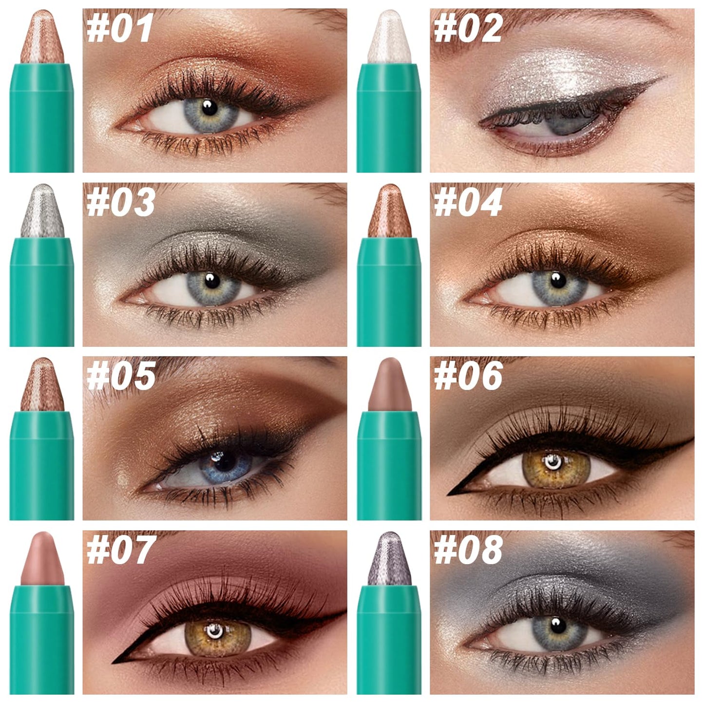 8Pcs Eyeshadow Stick, Cream Eye Shadow Brightener Sticks Set for Eyes, Champagne Pearl Taupe Bronze Cocoa Stone Putty Smoky Amethyst Shimmer Matte Pencil Eye Eye Liner Makeup Waterproof (SET A)