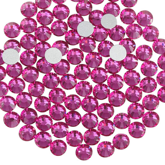 Beadsland 288pcs Flat Back Crystal Rhinestones Round Gems for Nail Art and Craft Glue Fix, Fuchsia,SS30,6.3-6.5mm
