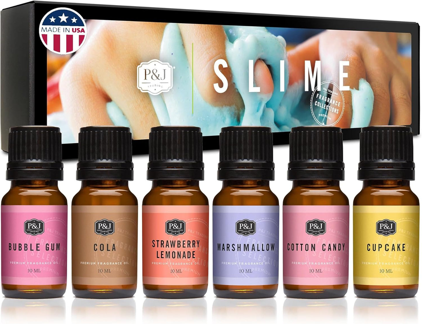 P&J Trading Fragrance Oil Slime Set | Bubble Gum, Cotton Candy, Cupcake, Strawberry Lemonade, Cola, Marshmallow Candle Scents for Candle Making, Freshie Scents, Soap Making, Diffuser Oil Scents