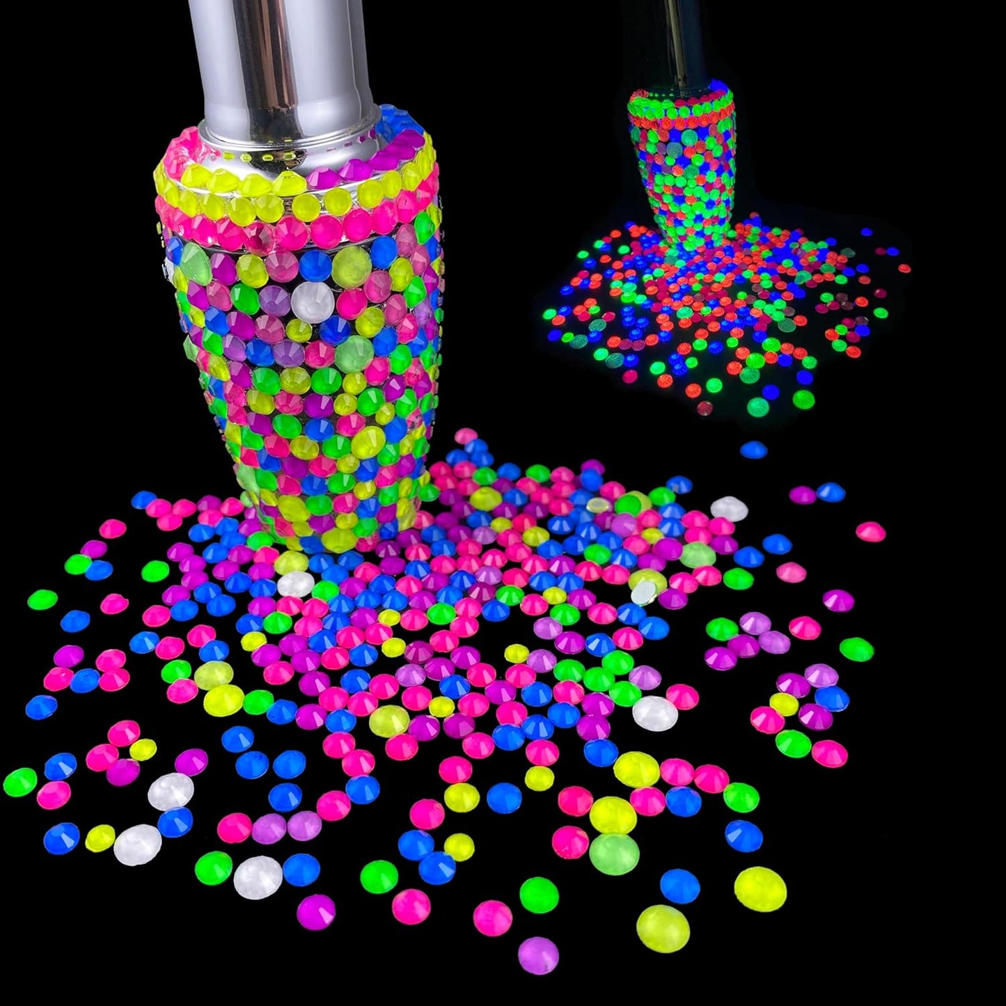 Flatback Glass Rhinestones,Bedazzler Gems 1440pcs Non Hotfix Crystal Rhinestones for Nail Charms Crafts Clothes Tumblers,Pink AB Neon,SS20