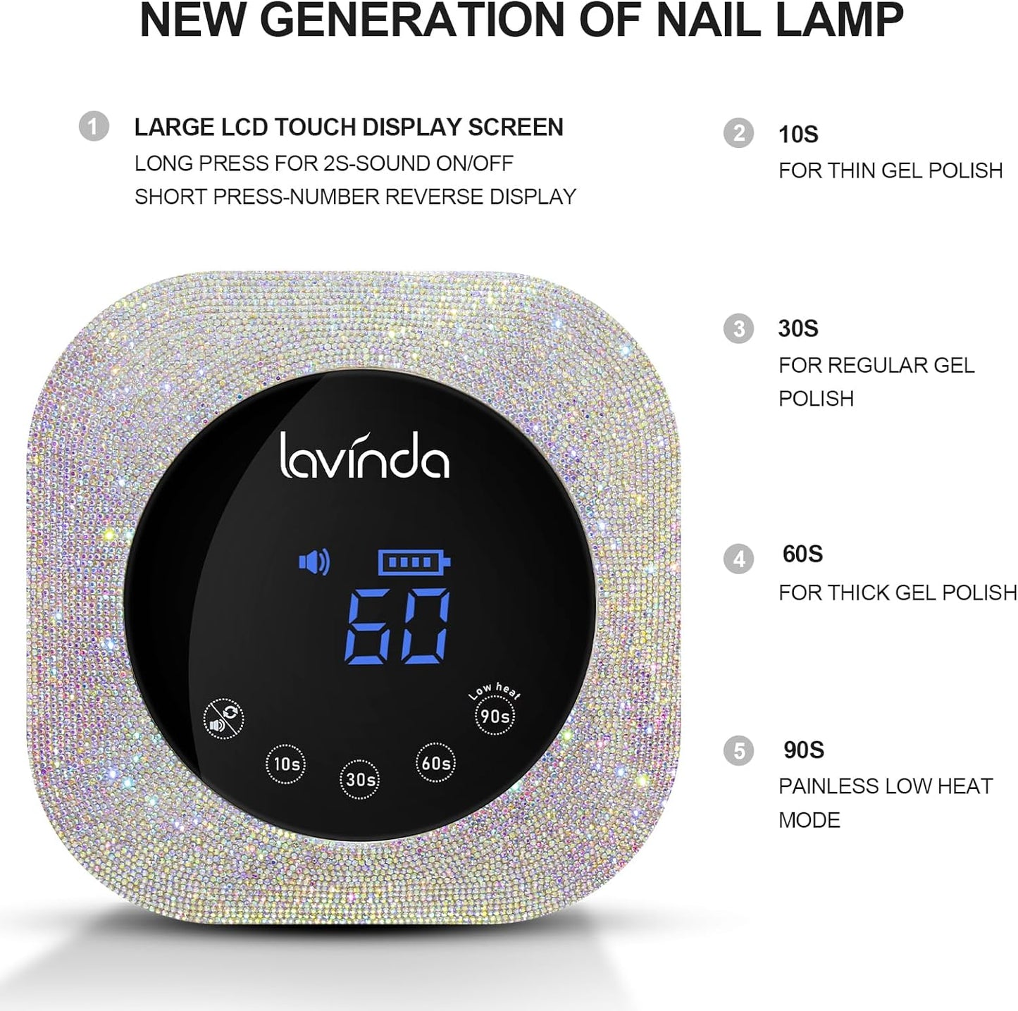 Lavinda UV LED Nail Lamp, 54W Rechargeable Cordless Nail Lamp Nail Dryer Gel Polish UV Nail Light with 4 Timer Setting, Professional Quick Dry Curing Lamp with Display Auto Sensor for Salon & Home