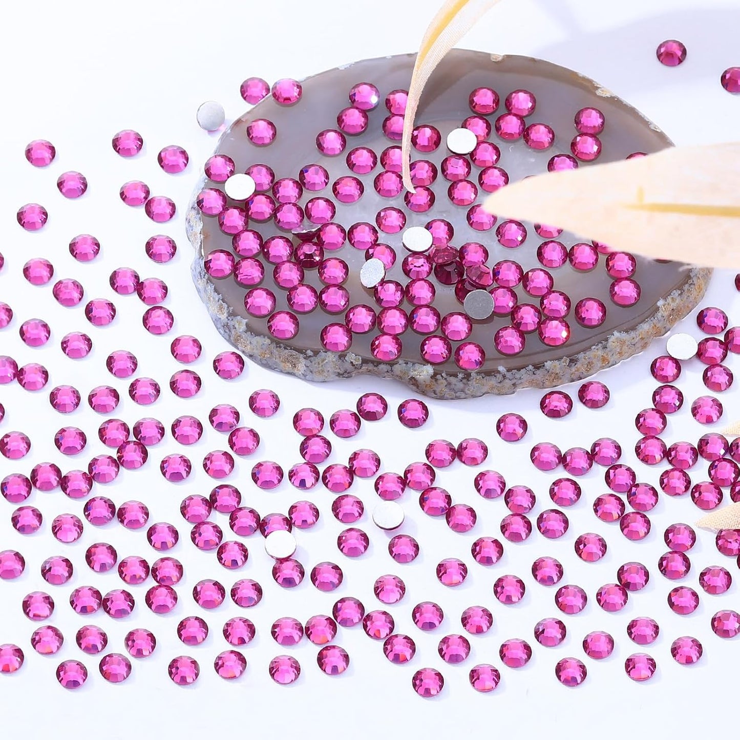 Fuchsia Flatback Rhinestones, Glass Rhinestones for Nail Art and Craft, Glue Fix, Loose Crystal Gemstones(Fuchsia, SS16, 2880pcs, 3.8-4.0mm)