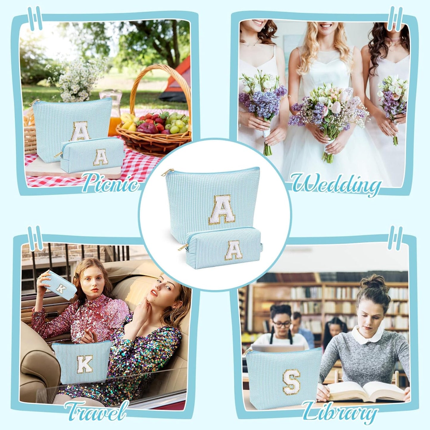 YOOLIFE Initial Makeup Bag for Women Girls - Skin Care for Teens 10-12 | Make Up Bag | Gifts for Women | Graduation Gifts | Mothers Day Gifts | Tween Girls Trendy Stuff Spring Break Essentials T