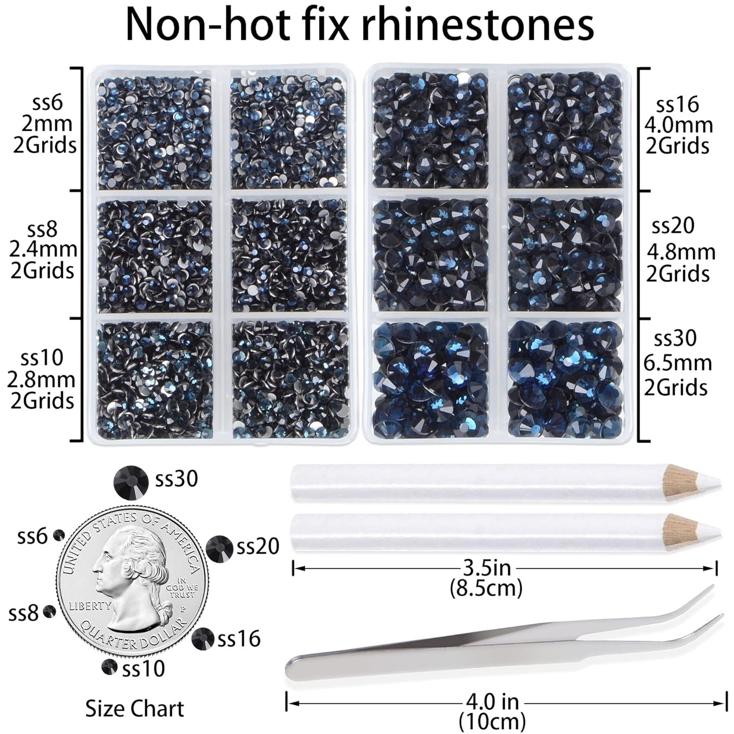 LPBeads 6000 Pieces Montana Non Hotfix Rhinestones 6 Sizes Round Crystal Glass Flat Back Rhinestones with Tweezers and Picking Pen for Nail Art Crafts Clothes Bags DIY