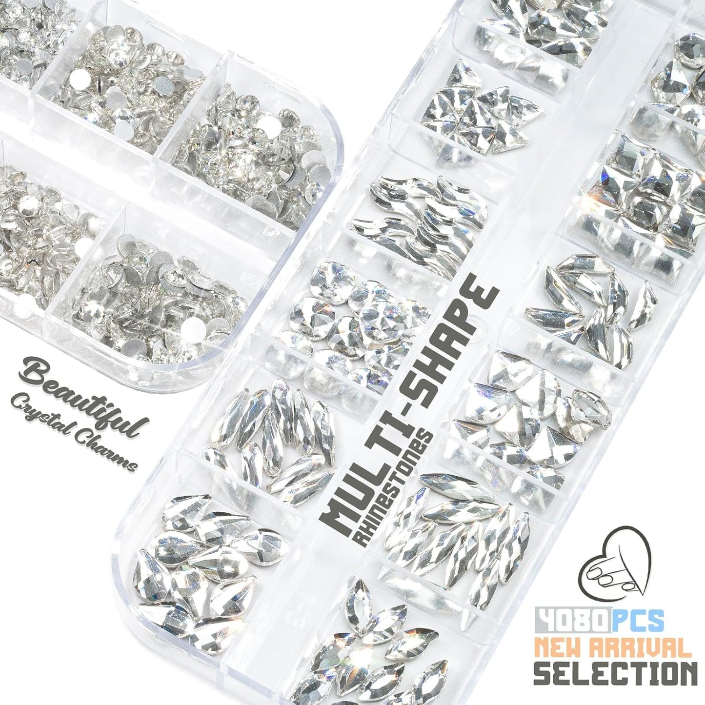 4080Pcs Silver Clear Nail Rhinestones Multi Shapes Flatback Crystal White Gems +Round Beads K9 Glass Stones Diamonds Jewels Nail Art Charms Supplies for Nails Faces Eyes Makeup DIY Crafts Phone