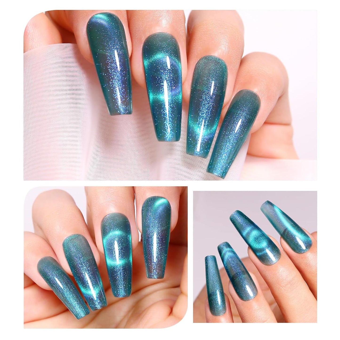 Imtiti Aurora Cat Eye Gel Nail Polish, 15ml Galaxy Cyan Blue Holographic Glitter Cat Eyes Magnetic UV Soak Off Gel Nail Polish with Magnet Set