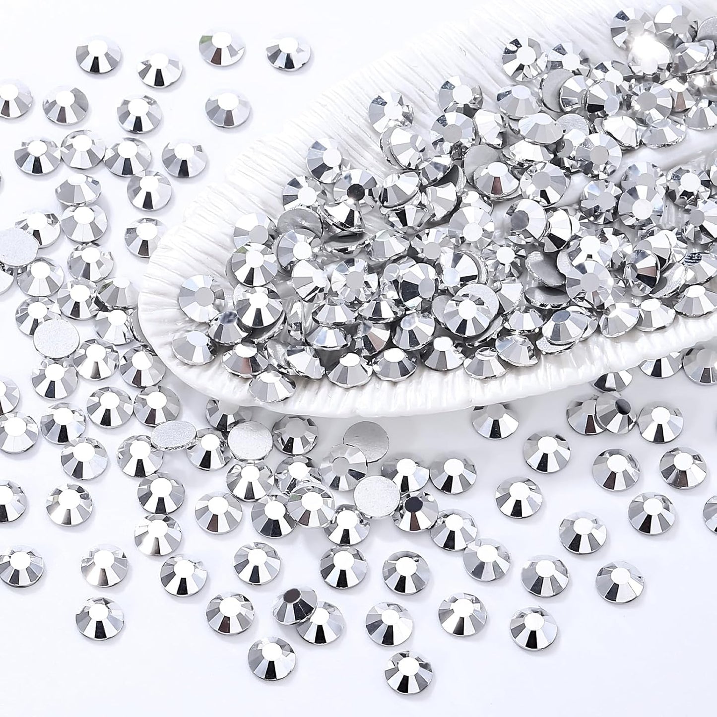 Silver Flatback Rhinestones, Glass Rhinestones for Nail Art and Craft, Glue Fix, Loose Crystal Gemstones(Silver, SS20, 2880pcs, 4.6-4.8mm)