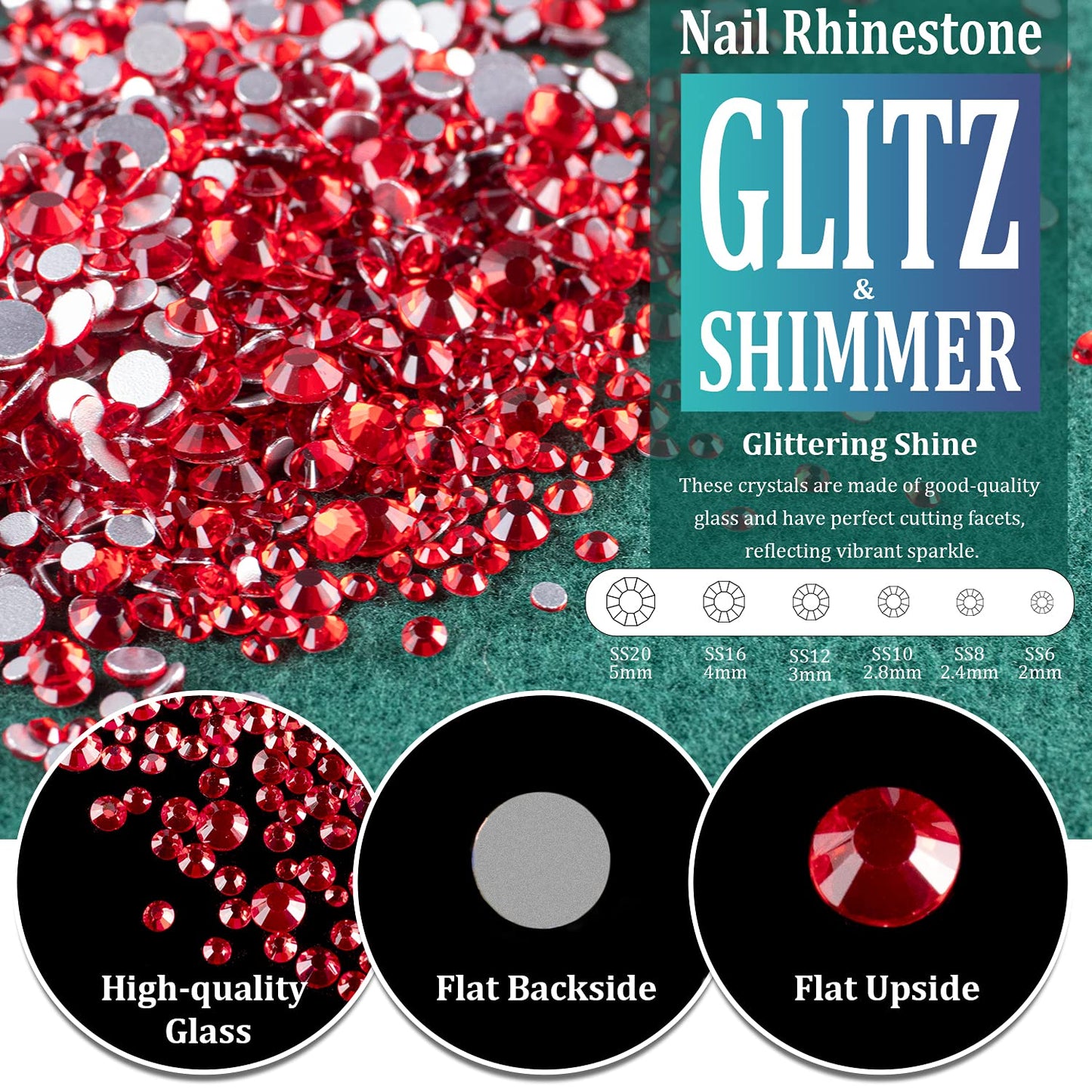 Multi Shapes Red 3D Glass Crystal Nail Art Rhinestones Kit with Flatback Round Bead Charm Gem Stone Jewelry Diamond with Pickup Pen + Tweezer for Manicure Makeup DIY Craft Decoration