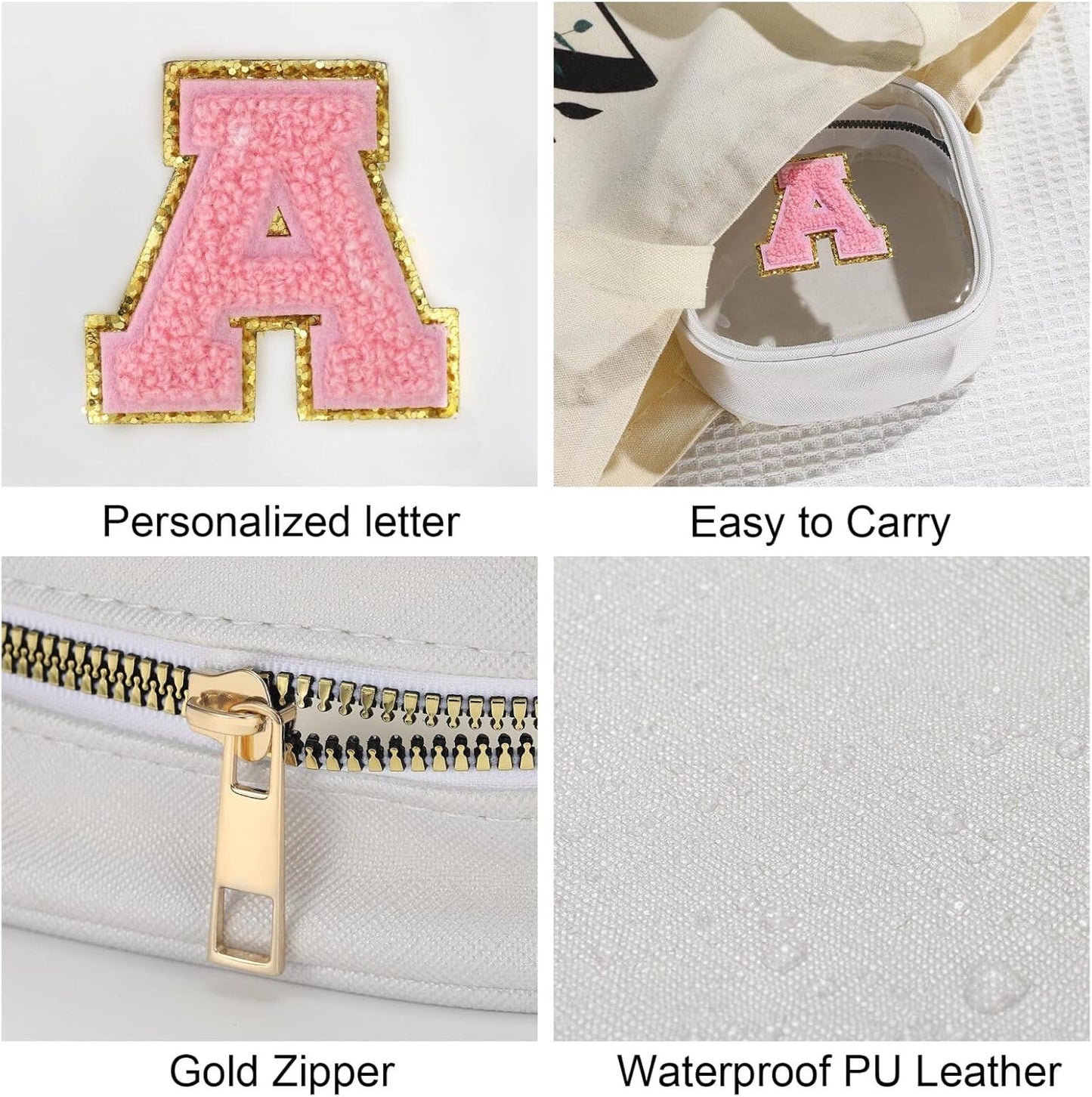 YOOLIFE Initial Make Up Bag Travel Toiletry Bag, Clear Makeup Bag Preppy Cosmetic Bags Organizer Travel Essentials Gifts for Women Teen Girlfriend Teacher Mom Birthday Mothers Day Gifts White Q