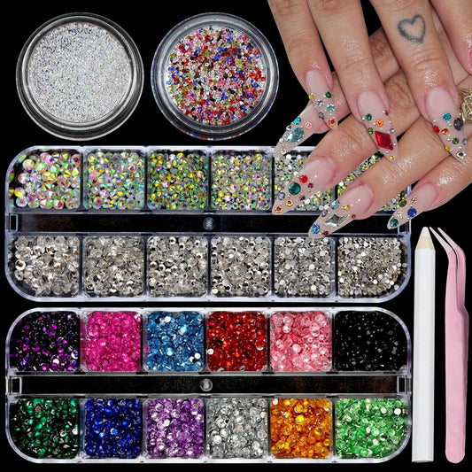 Nail Art Rhinestones Flatback Colorful Nail Charms Clear Crystal Rhinestones for Nails Design Gems Jewelry Accessories for Women Manicure Decorations Supplies