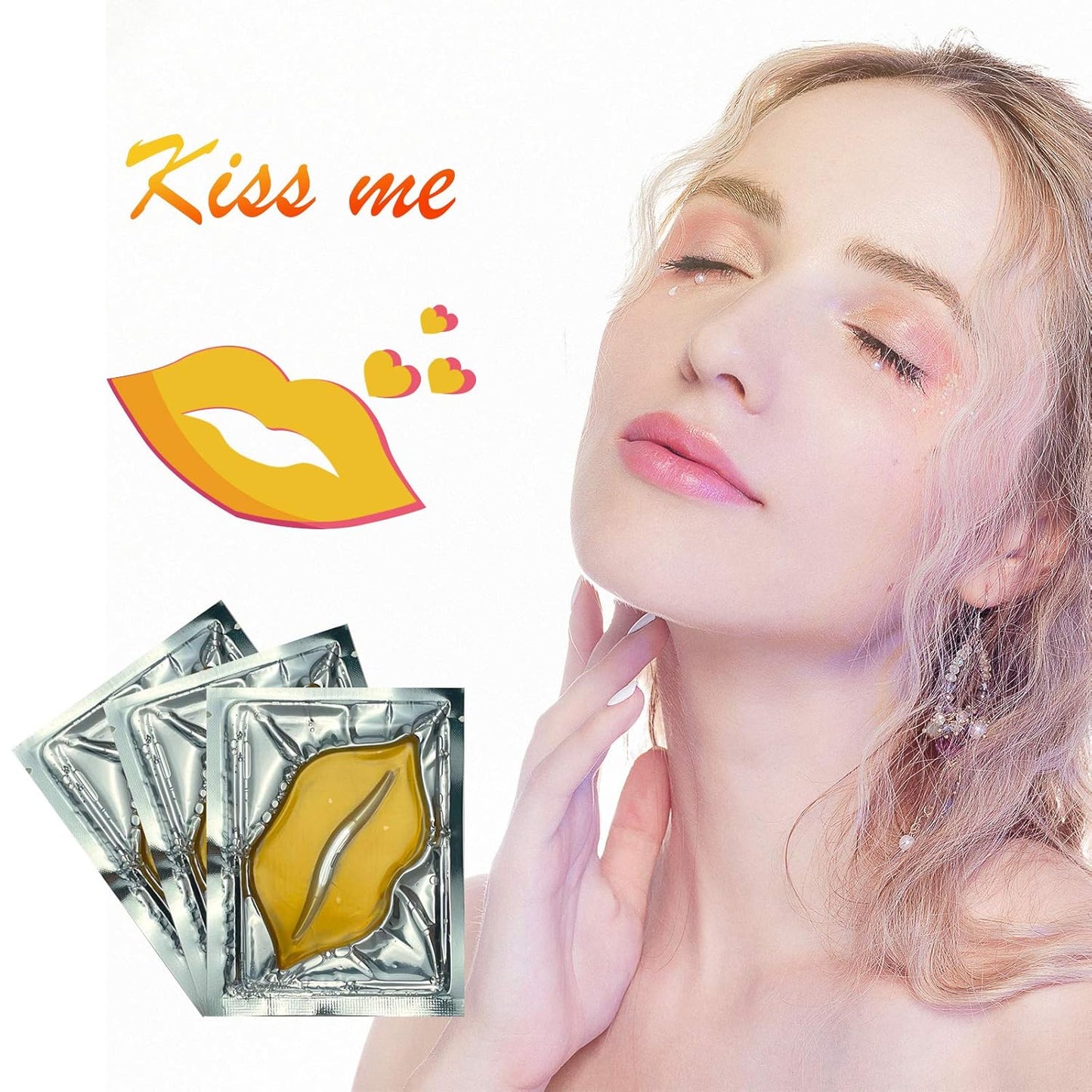 Adofect 30 Pieces Collagen Crystal Gold Lip Care Gel Masks, Collagen Crystal Lip Pads, Greate For Moisturizing Lips, Remove Dead Skin, Anti Chapped, Anti-Aging & Plump Your Lips