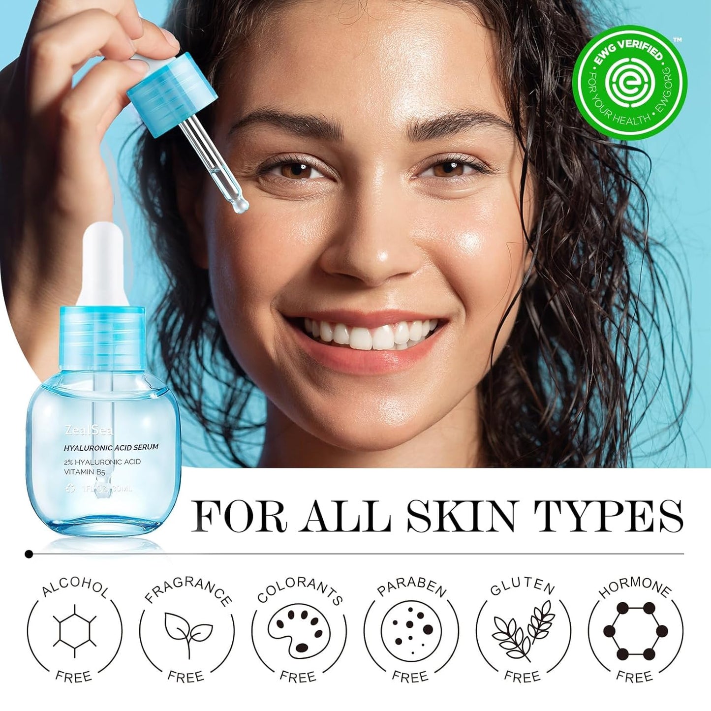 ZealSea Hyaluronic Acid Serum for Face, Hydrating Microneedling Serum, EWG Certified for Sensitive Skin, Vegan Fragrance Free Non-Comedogenic Absorb Quickly, Pure Hyaluronic Acid Anti-Aging 1 Oz*2