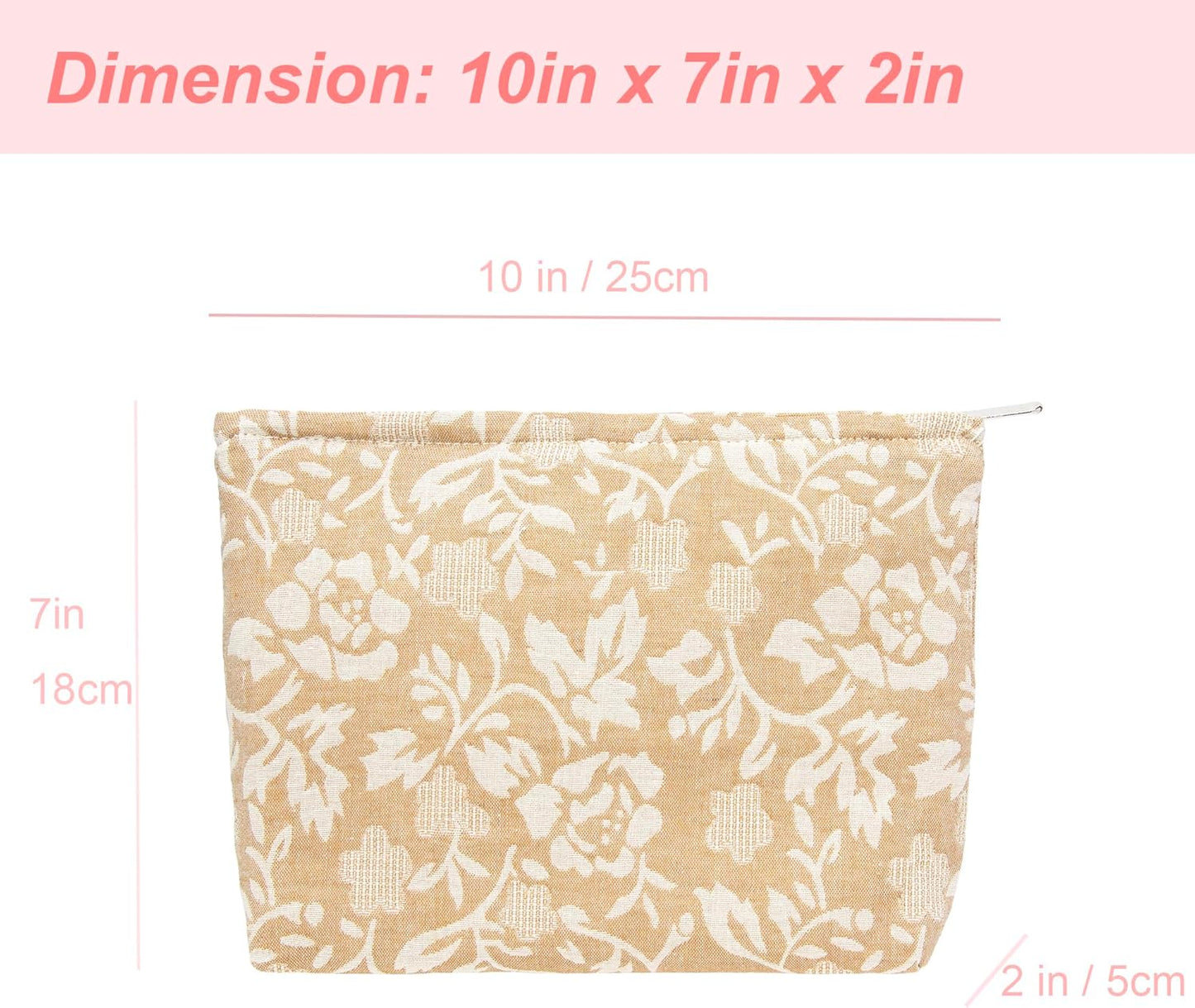 PAZIMIIK Makeup Bag Large Cotton Zipper Pouch for Purse Travel Canvas Make Up Organizer for Women Cosmetic,Rose Linen