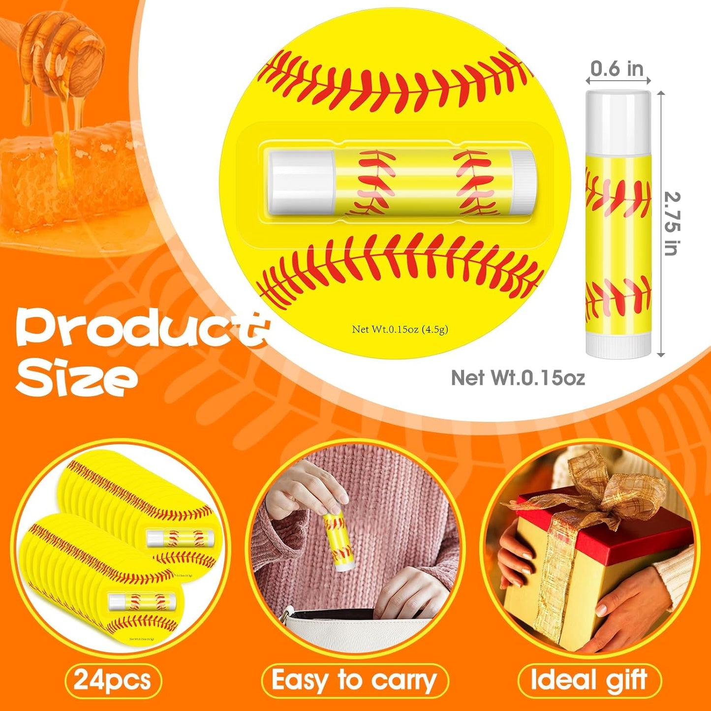 24 Pack Softball Chapstick for Softball Stadium Party Bulk Gifts,Beeswax Moisturizing Lip balm,Vanilla Flavor Plumping Lip balm for softball Team Girls kids Men Women Sports Lovers