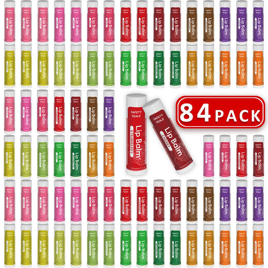 84 Pack Natural Lip Balm Bulk with Vitamin E and Coconut Oil Valentine's Day best choice- Moisturizing, Soothing, and Repairing Dry and Chapped Lips - 14 Flavors - Non-GMO