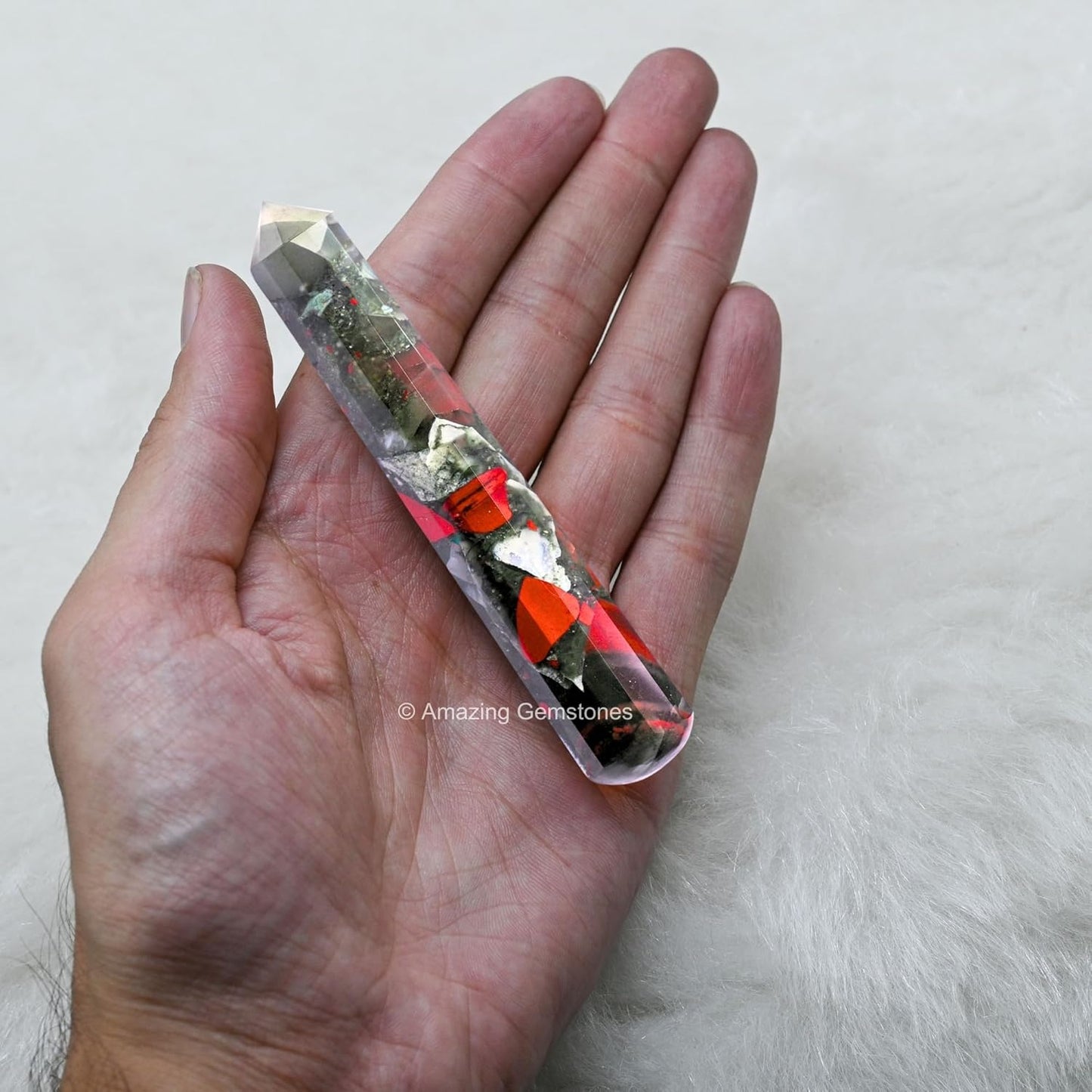 Amazing Gemstone African Bloodstone Crystal Wand Massage Stick - Pelvic Wand Gua Sha for Adults - Crystals and Healing Stones Massage Wands for Adults Gifts (Pointed)