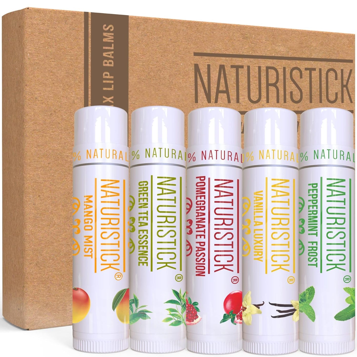 Naturistick Premium Beeswax Lip Balm for Dry, Chapped Lips | 100% Natural Lip Care | Coconut Oil, Shea Butter, Aloe Vera | Moisturizing Chapstick | Chemical-Free | 5 Pack Assorted Scents | Made in USA