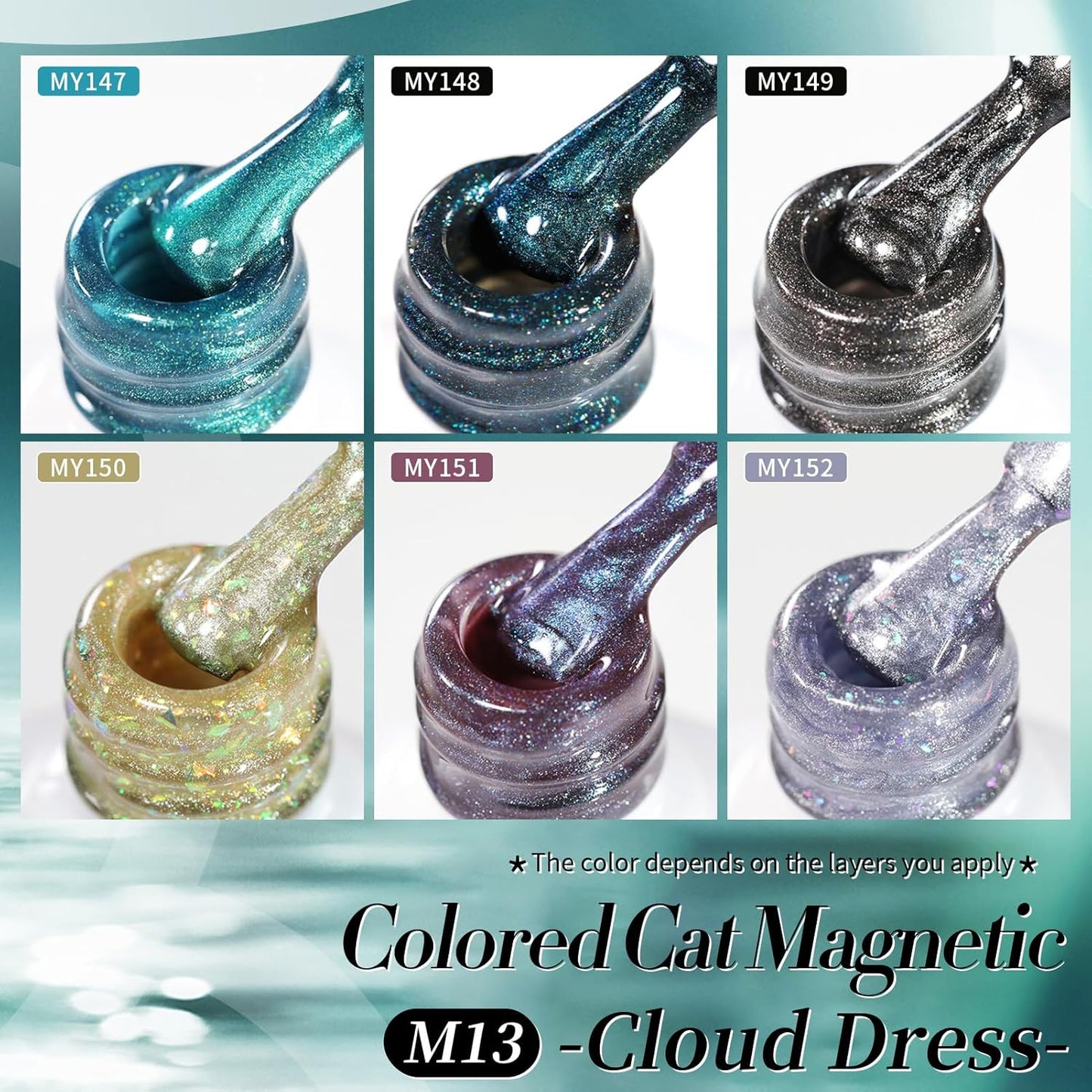 Born Pretty Cat Magnetic Eye Gel Nail Polish, 6 Colors 9D Magnetic Glitter Gel Polish Set Black Blue Purple Green Nail Polish Kit Soak Off LED Nail Art DIY Salon Gift