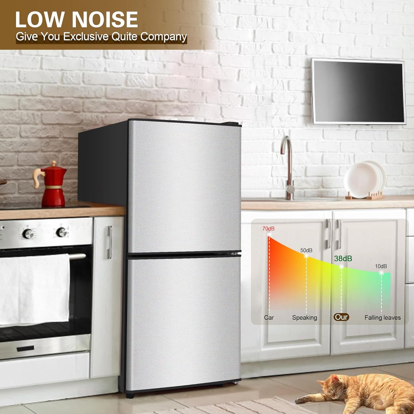 Small Fridge with Freezer 4.2 Cu.Ft., Mini Fridge and Freezer for Dorm with Adjustable Thermostat, Apartmet Size Fridge with Freezer Compact Fridge for Kitchen, Dorm, Office, Silver