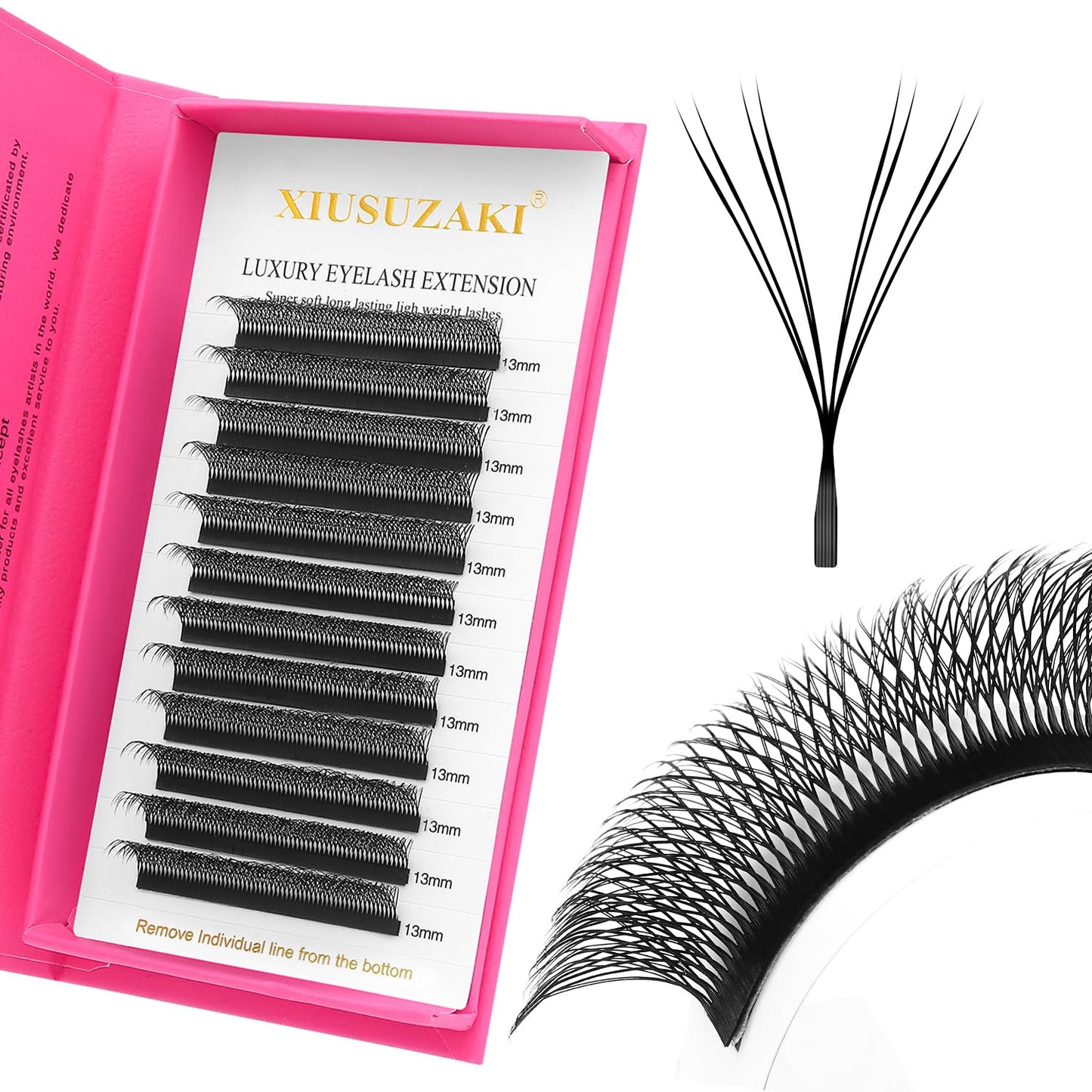 Lash Extensions Double Tips 4D Eyelash Extensions W Shape 0.07mm Thickness C Curl 11mm Premade Fans Easy Fan Volume Lashes Matte Black Crisscross(W-4D-Double Tips-0.07-C,11mm)