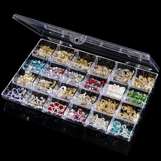 Noverlife 24 Grids Clear Plastic Organizer Box, Storage Container Jewelry Box, Empty Earring Storage Organizer Display Case, Transparent Plastic Nail Art Decorations Container for Bead Rings Earrings