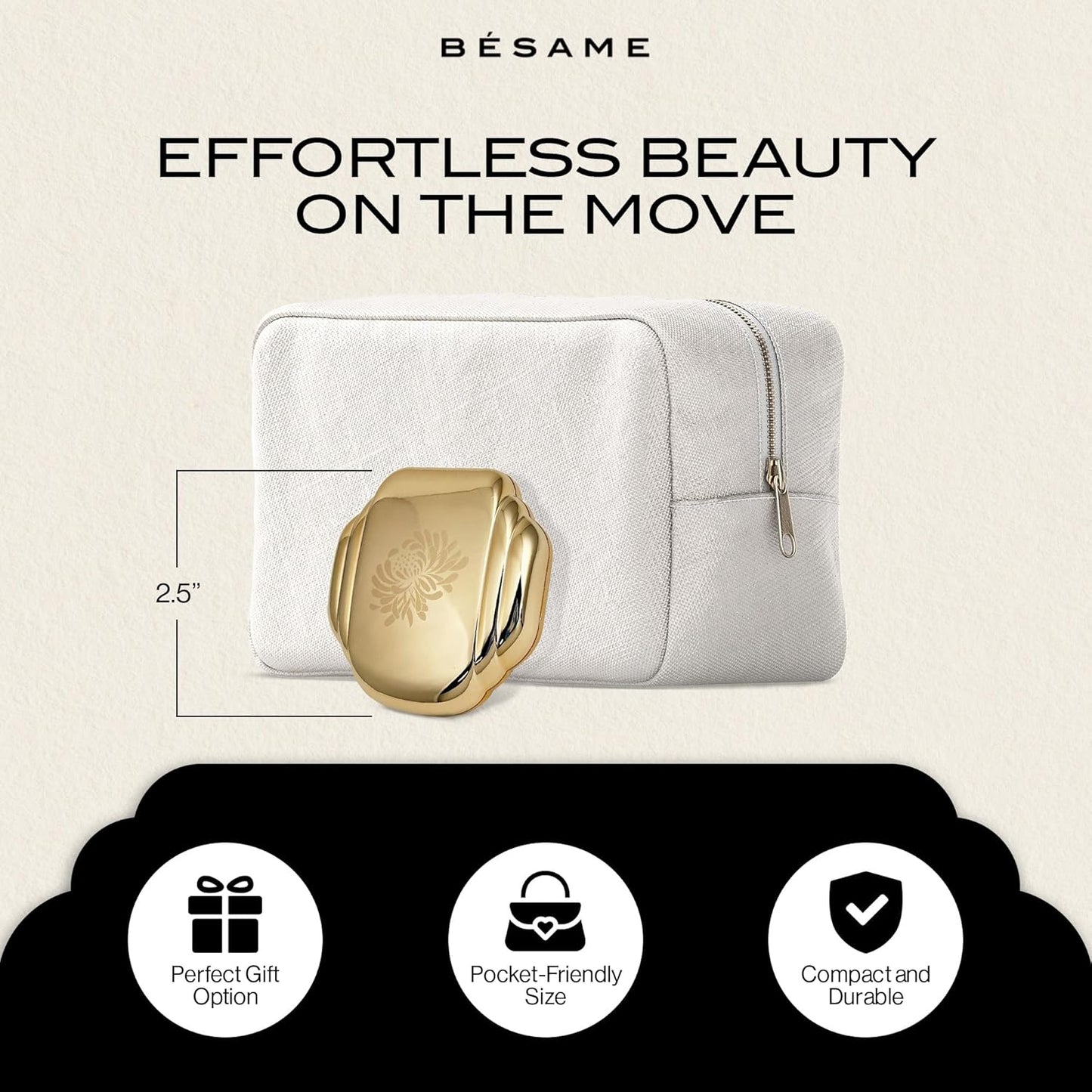 Besame Refillable Pressed Powder Compact | 1930s Art Deco Design | Makeup Case with Mirror & Magnetic Closure | Compatible with Besame Blush, Eyeshadow & Setting Powder Refill | Cosmetics Not Included