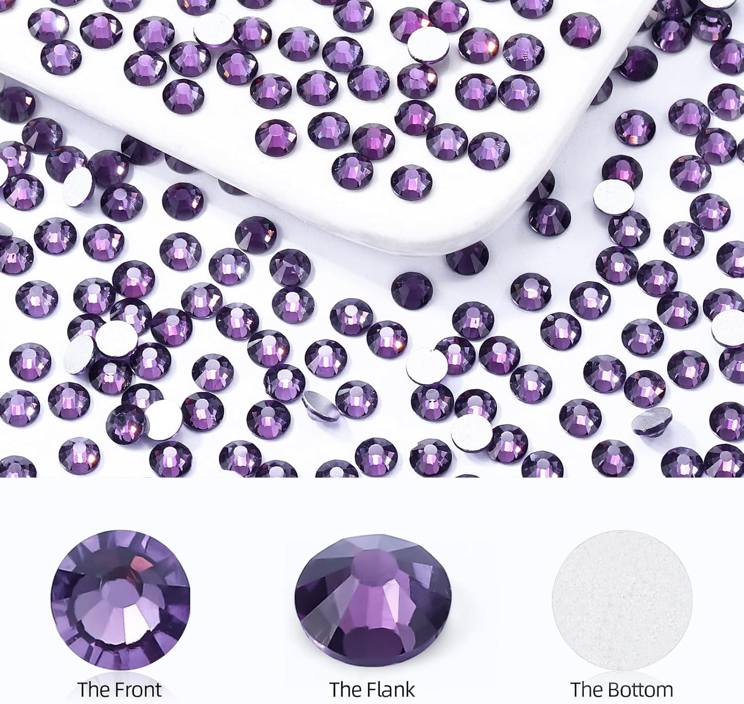 Tanzanite Flatback Rhinestones, Glass Rhinestones for Nail Art and Craft, Glue Fix, Loose Crystal Gemstones(Tanzanite, SS6, 1440pcs, 1.9-2.0mm)