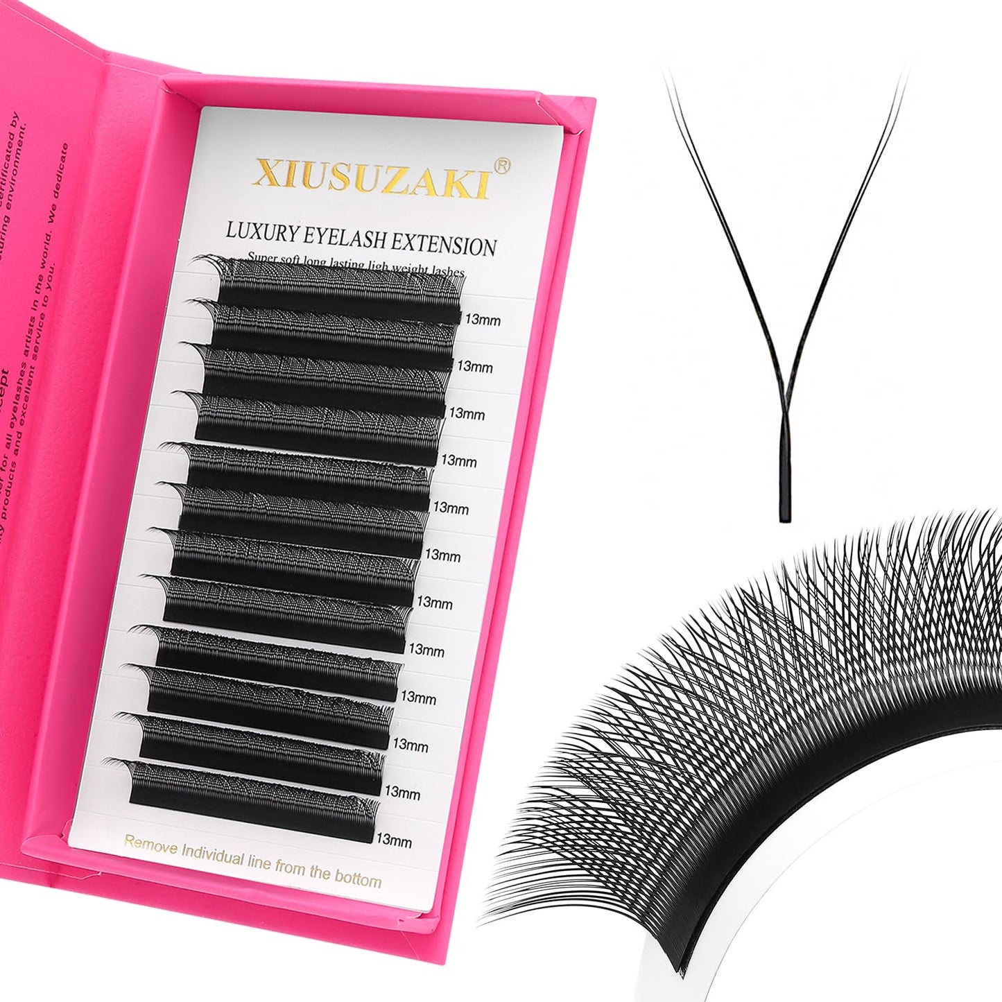 YY Lash Extensions Supplies Y Eyelash Extensions 0.05mm Thickness C Curl 14mm Premade Fans 4D Russian Volume Matte Black 12 Rows Crisscross Eye Lashes(YY-0.05-C,14mm)