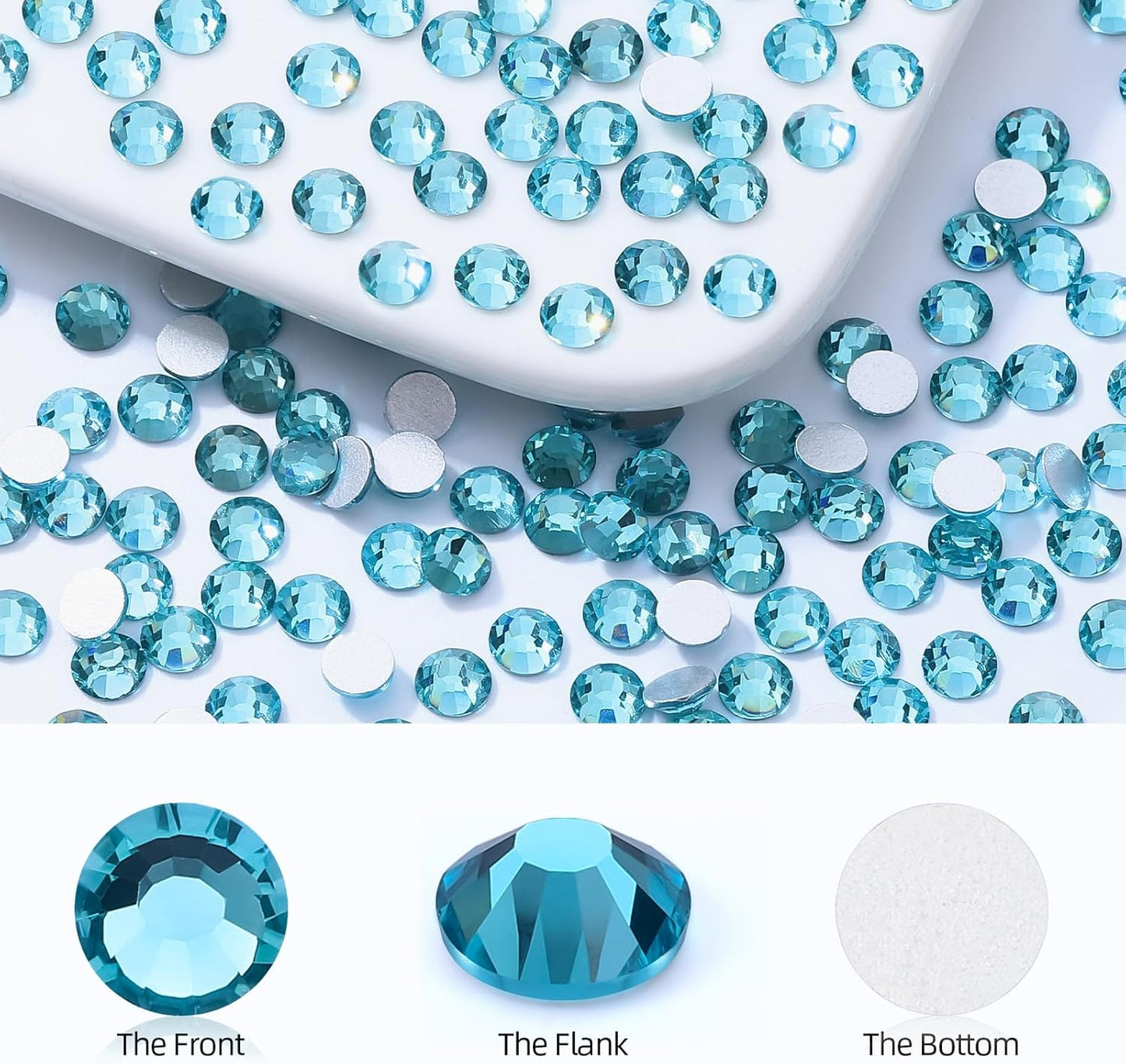 Aquamarine Flatback Rhinestones, Glass Rhinestones for Nail Art and Craft, Glue Fix, Loose Crystal Gemstones(Aquamarine, SS30, 288pcs, 6.4-6.6mm)